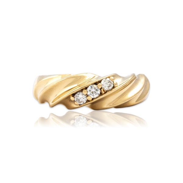 Vintage 14k Yellow Gold Diamond Wave Ridge Ring 8.75