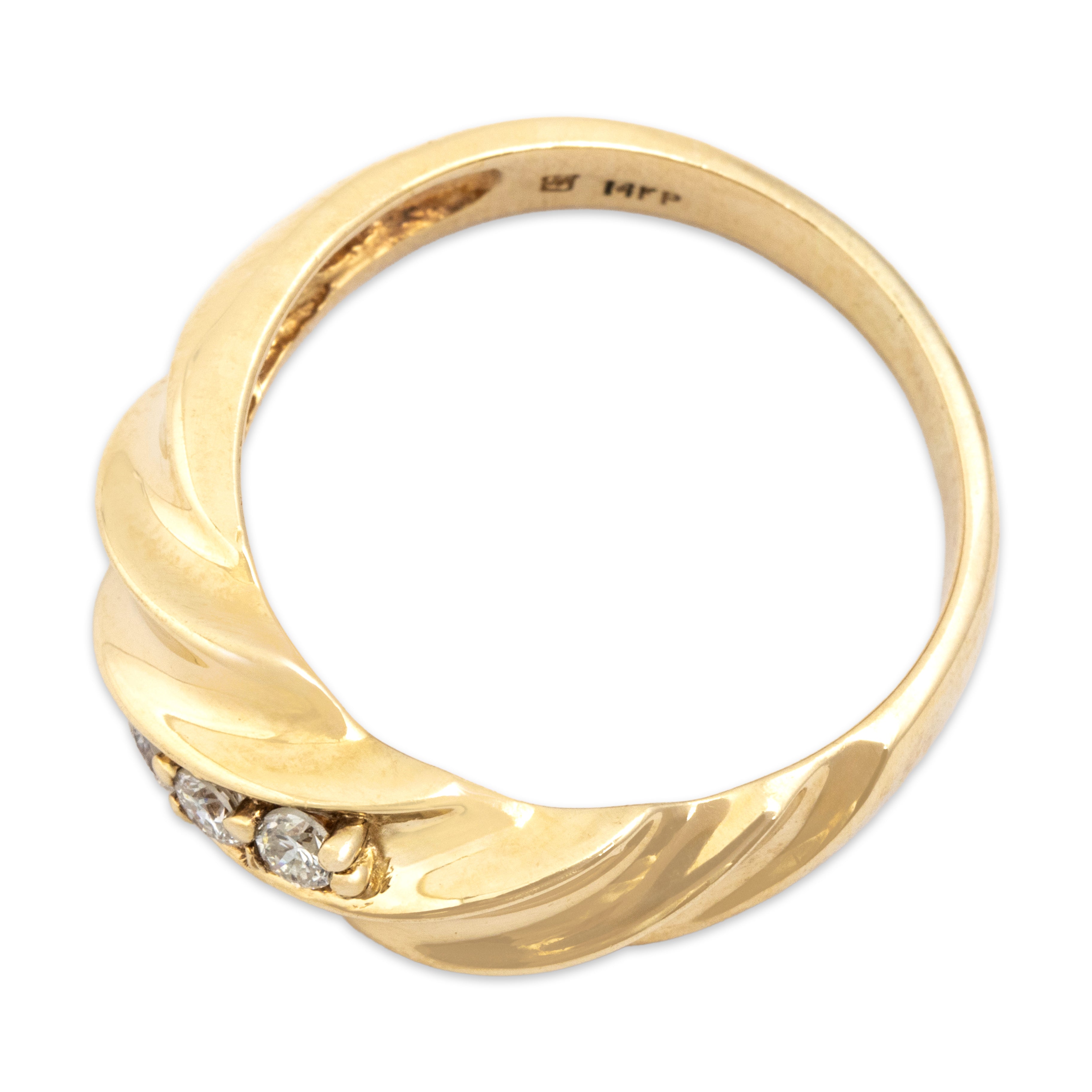 Vintage 14K Yellow Gold Diamond Wave Ridge Ring - Overall view