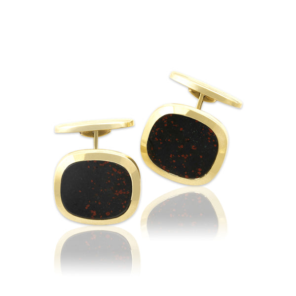 Vintage 14k Yellow Gold Bloodstone Bold Bezel-Set Cufflinks
