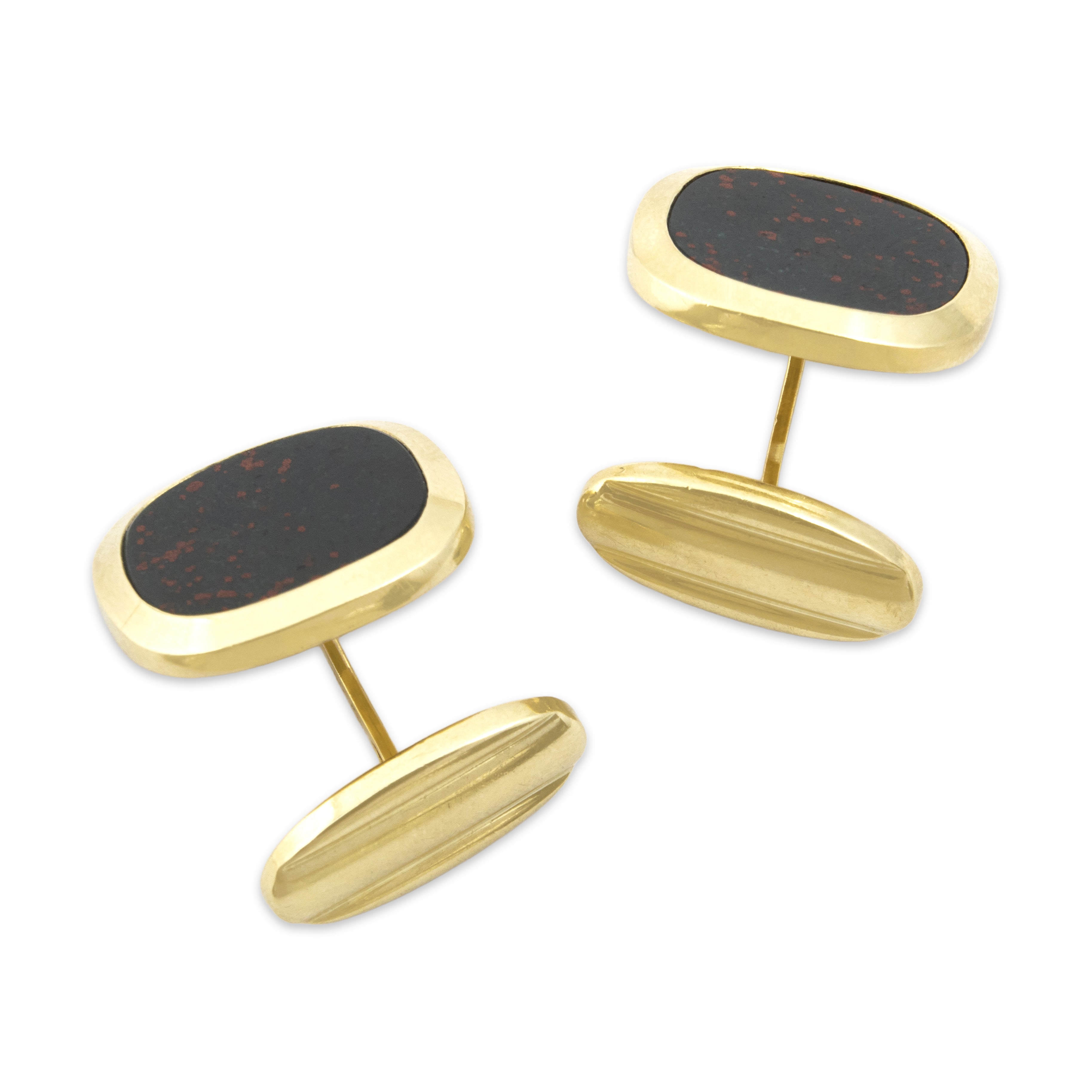 Vintage 14k Yellow Gold Bloodstone Bold Bezel Set Cufflinks - Overall view
