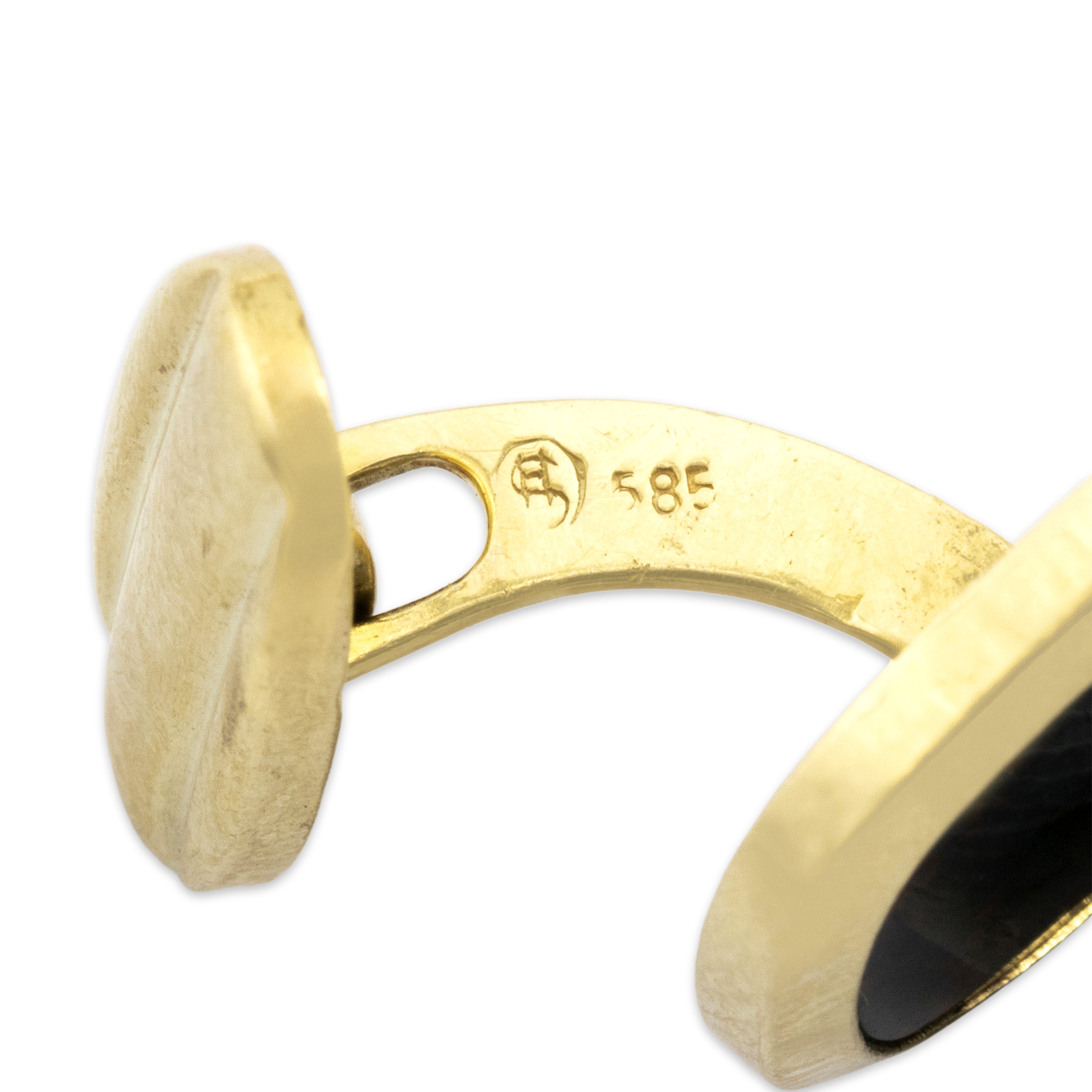Vintage 14k Yellow Gold Bloodstone Bold Bezel Set Cufflinks -Hallmark view
