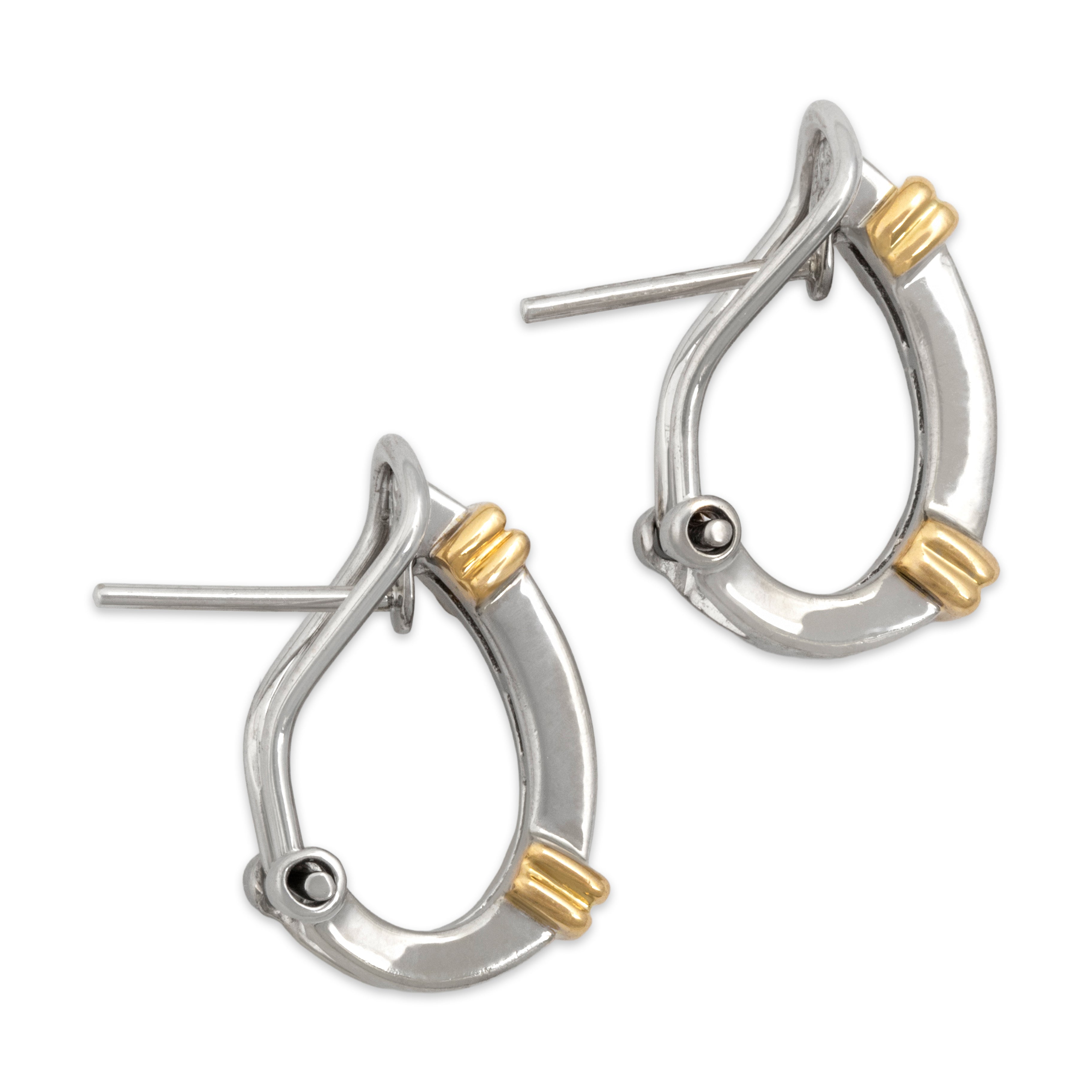 Vintage 14k White & Yellow Gold Diamond Channel Set Everyday Hoops Earrings - Side view