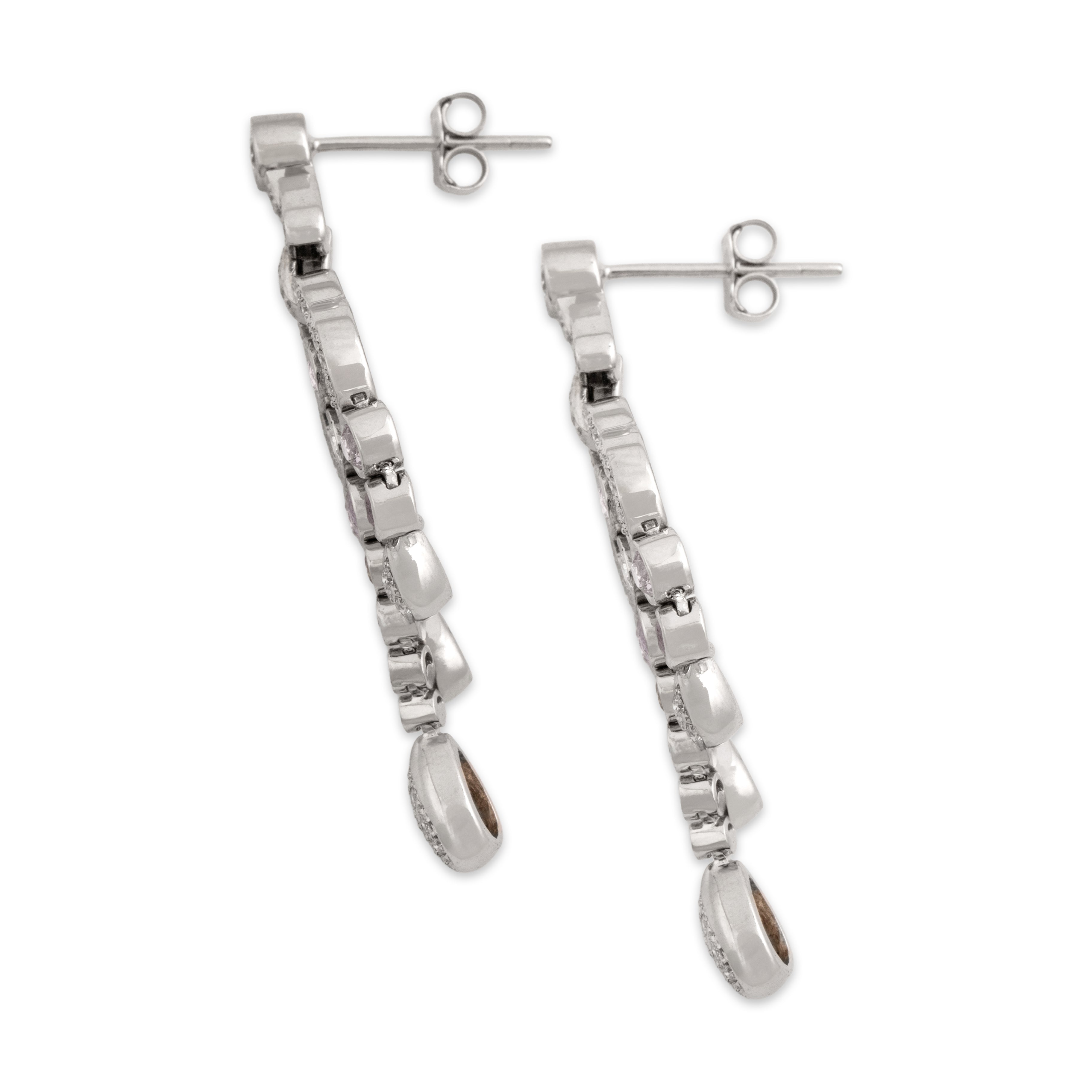 Vintage 18k White Gold .67cttw Diamond .55cttw Pink Blue Orange Sapphire Ruby Spectacular Lavalier Dangle Earrings - Side view