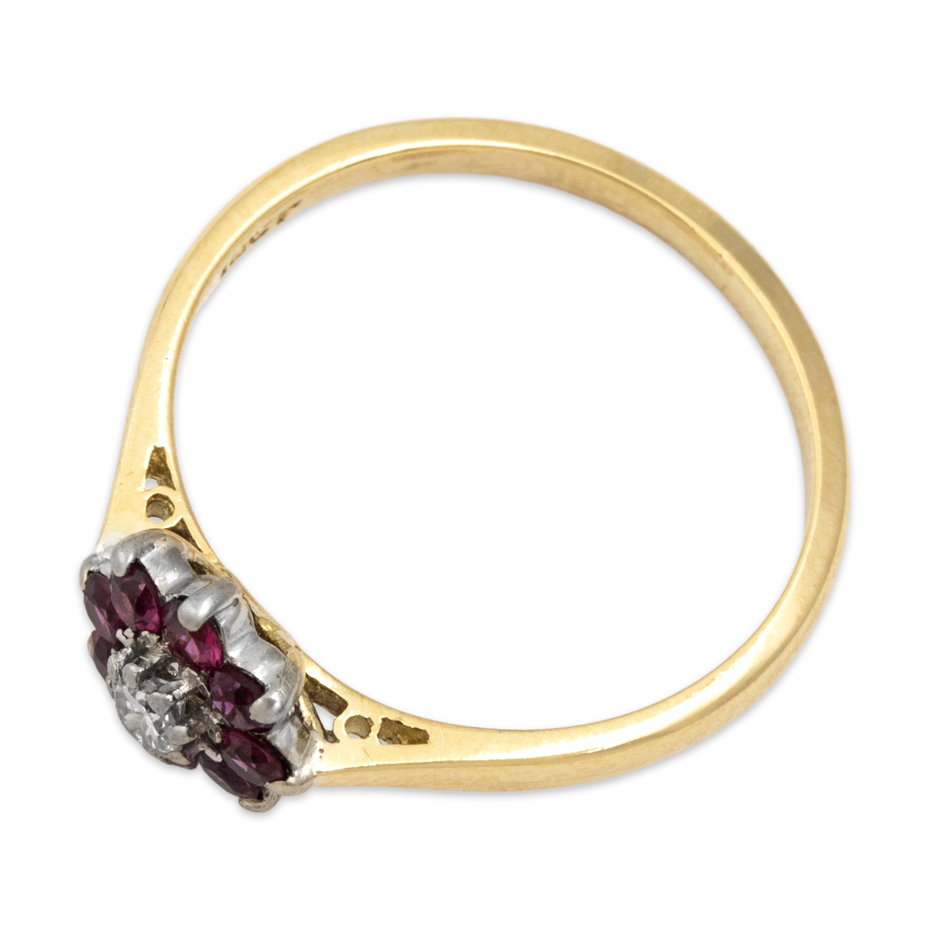 Vintage 18k Yellow Gold Ruby Diamond Bright Flower Ring - Overall view