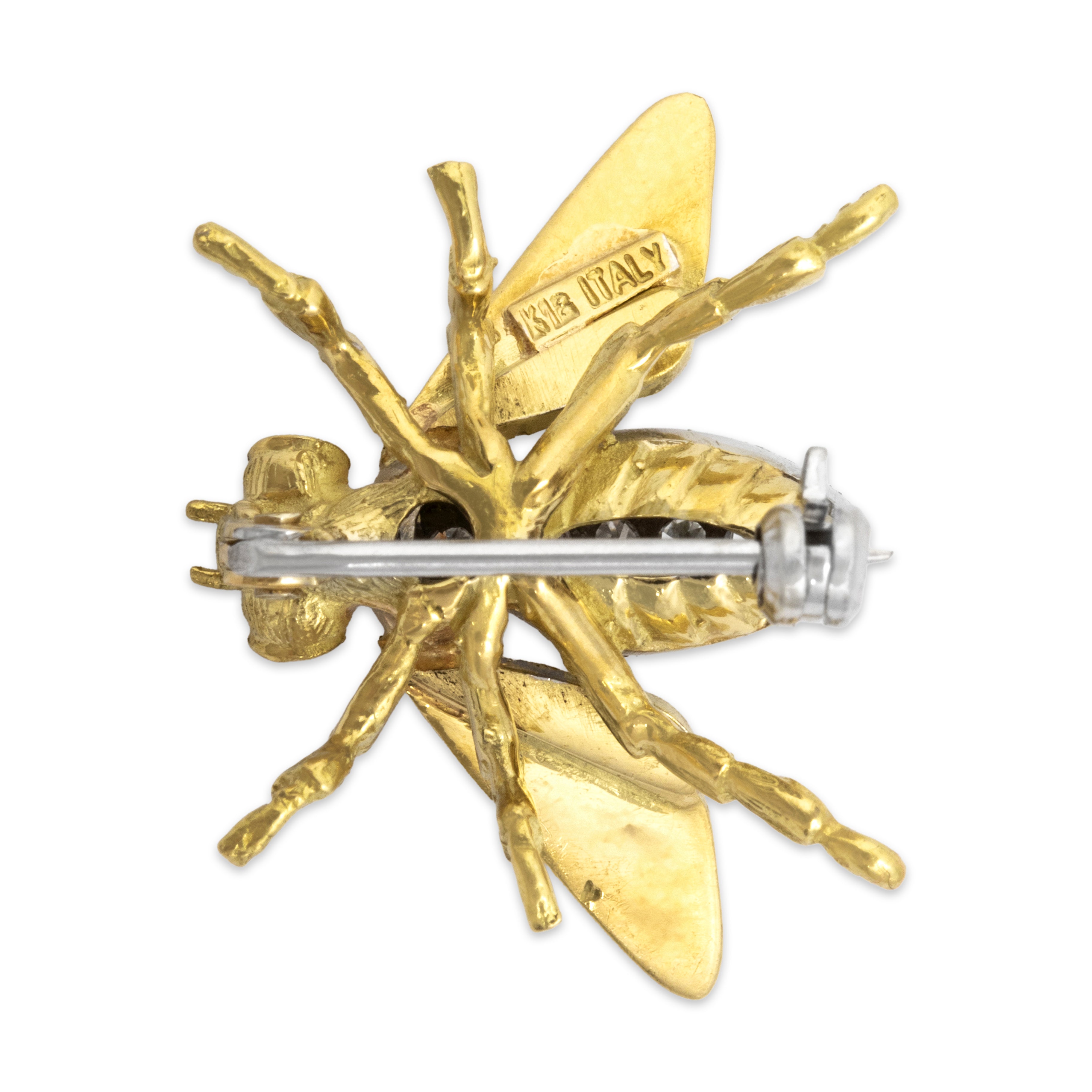 Vintage Italian 18k Yellow & White Gold Diamond Ruby Sparkling Figural Bug Brooch / Pin - detail view #2