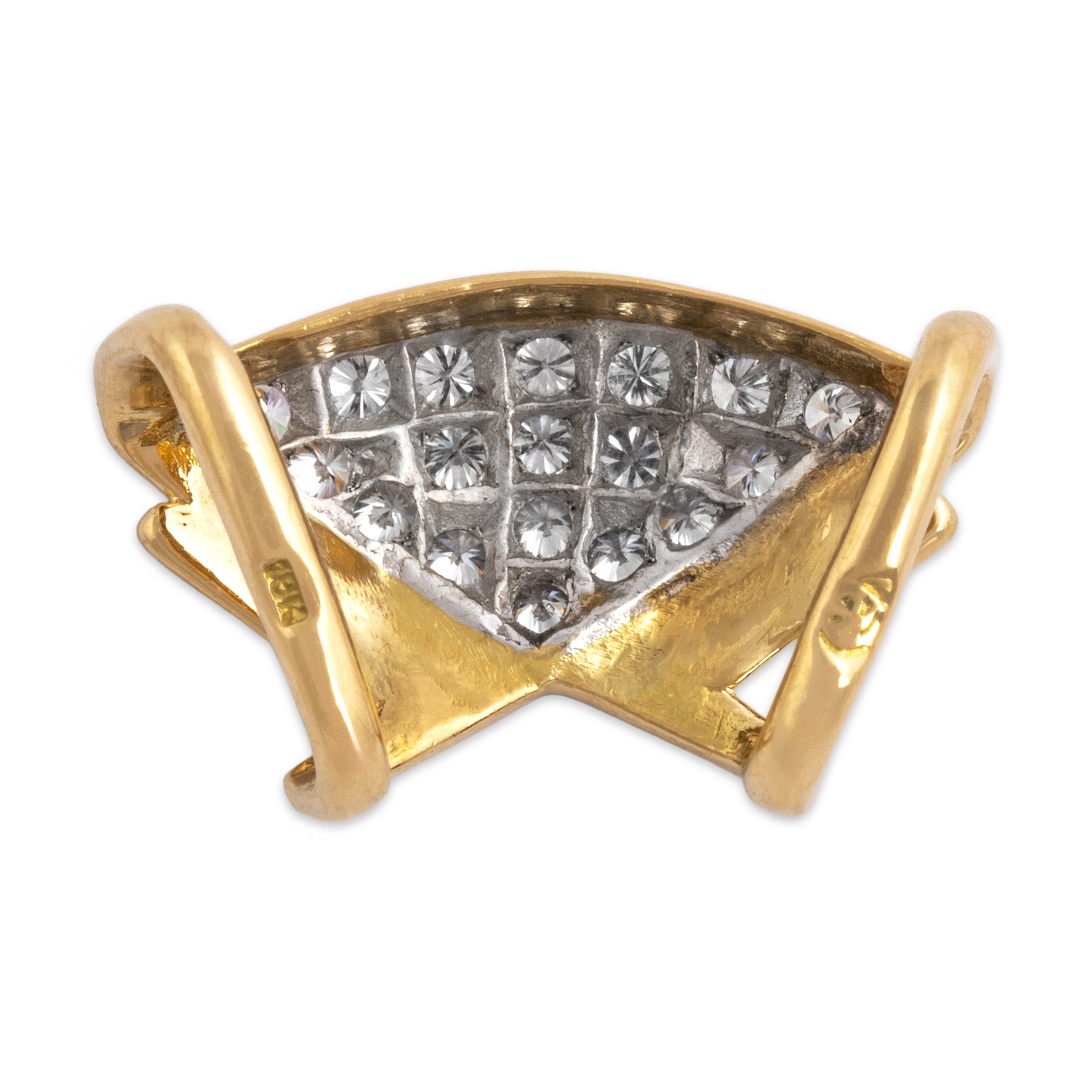 Vintage 18k Yellow & White Gold Diamond Sculptural Fan Slide Pendant - detail view #4