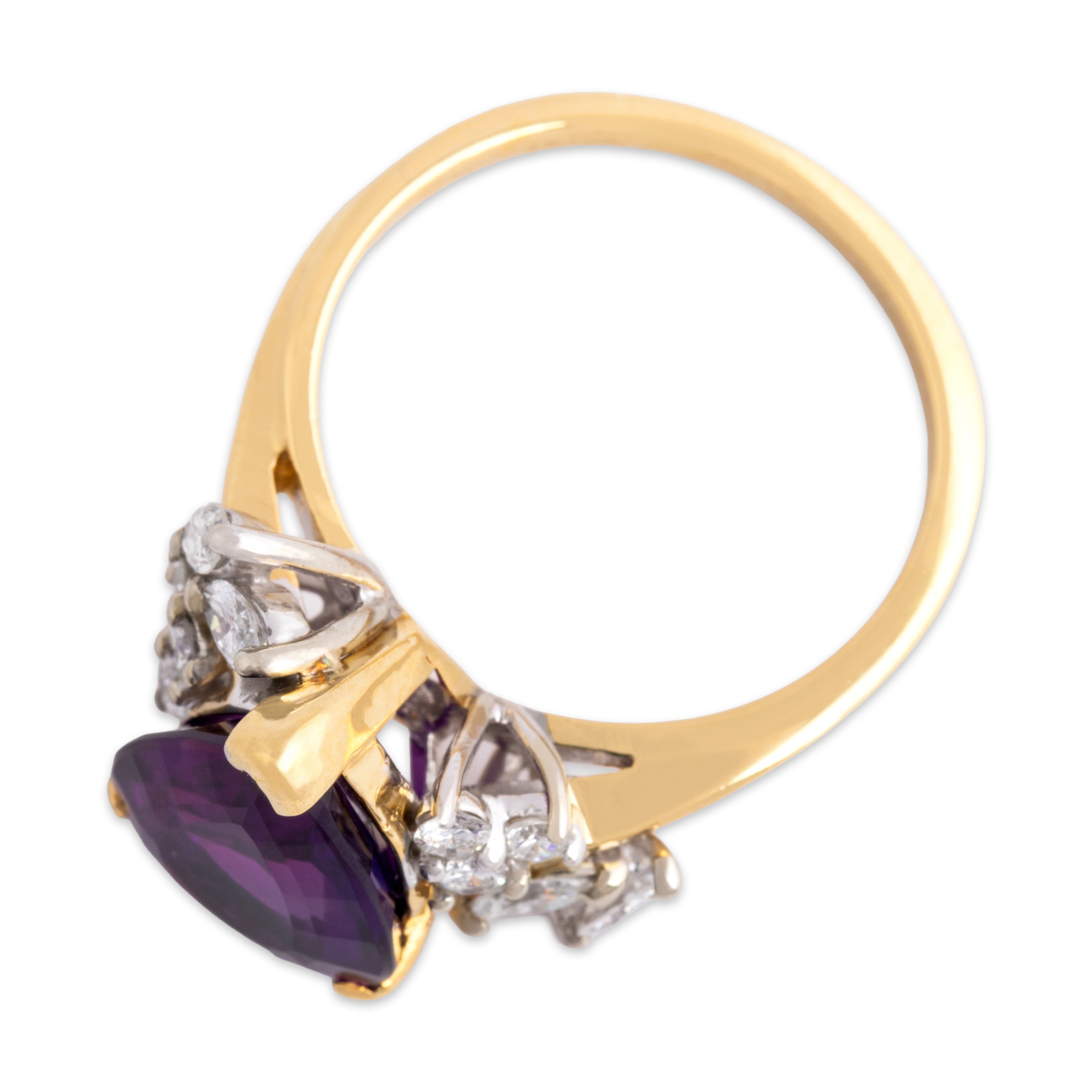 Vintage 18k Yellow & White Gold 2.68ct Amethyst Diamond Impressive Pear Mixed-Cut Cluster Cocktail Ring - Overall view