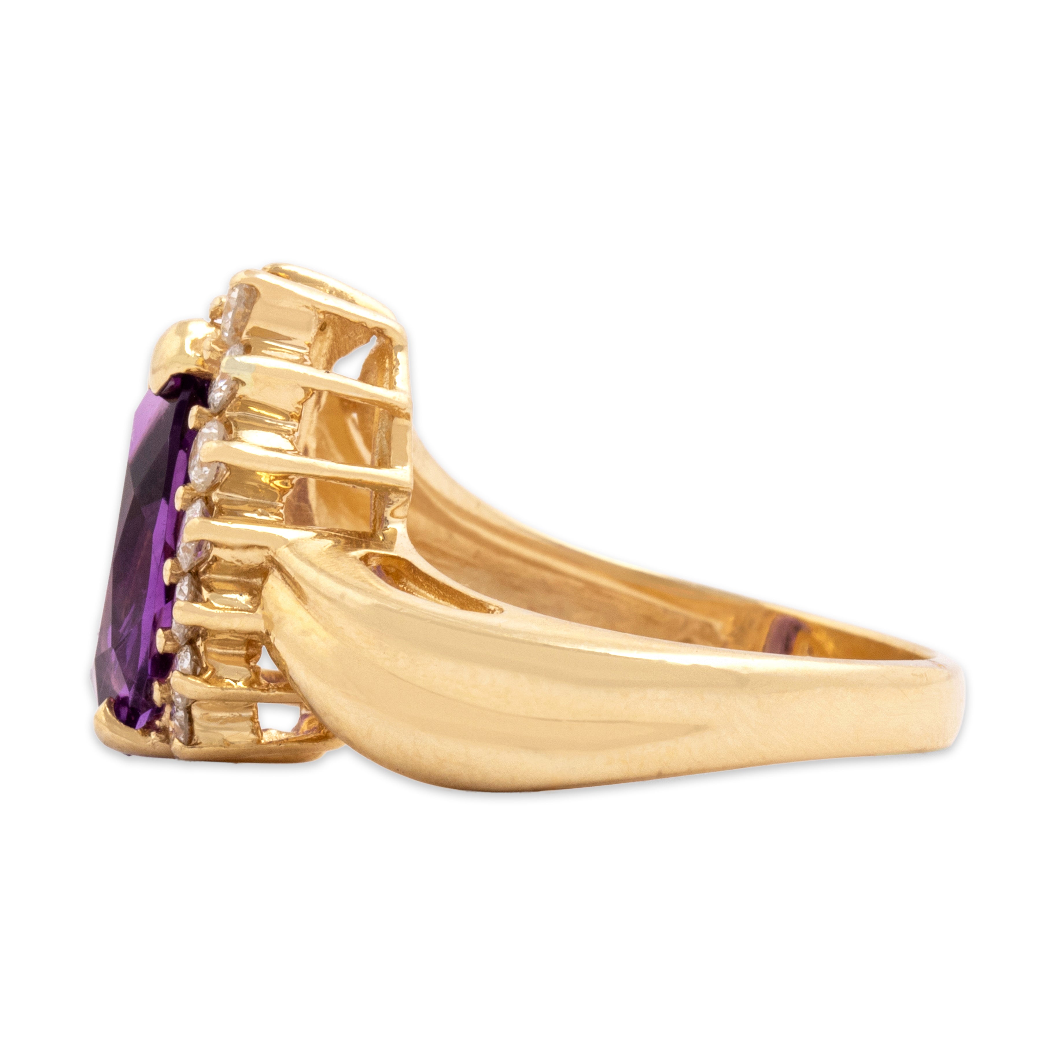 Vintage 14k Yellow Gold 2.05ct Amethyst Diamond Romantic Accented Cocktail Ring 6.75