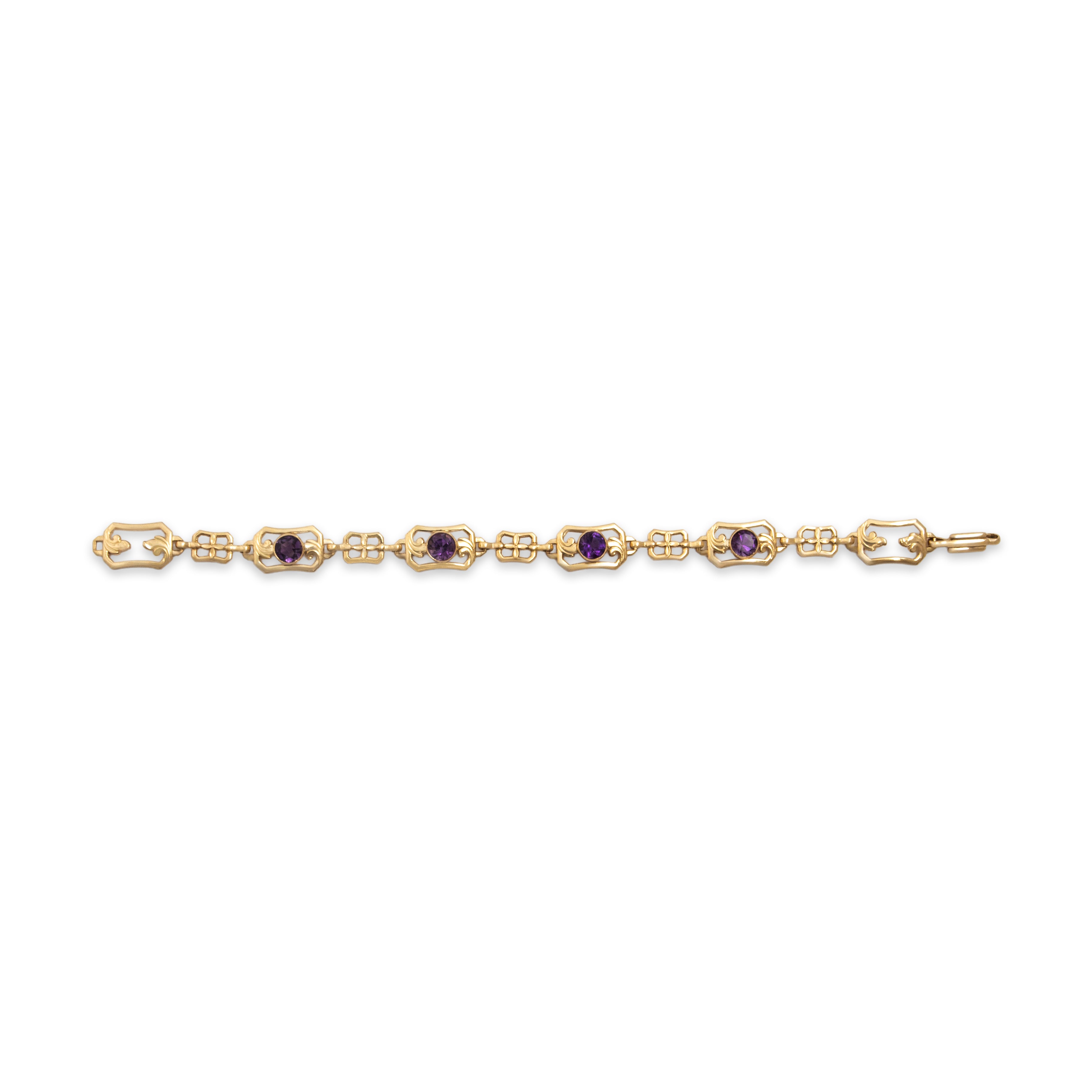 Antique 10k Rosy Yellow Gold 2.0cttw Amethyst Scrolling Rectangular Link Bracelet - Overall view