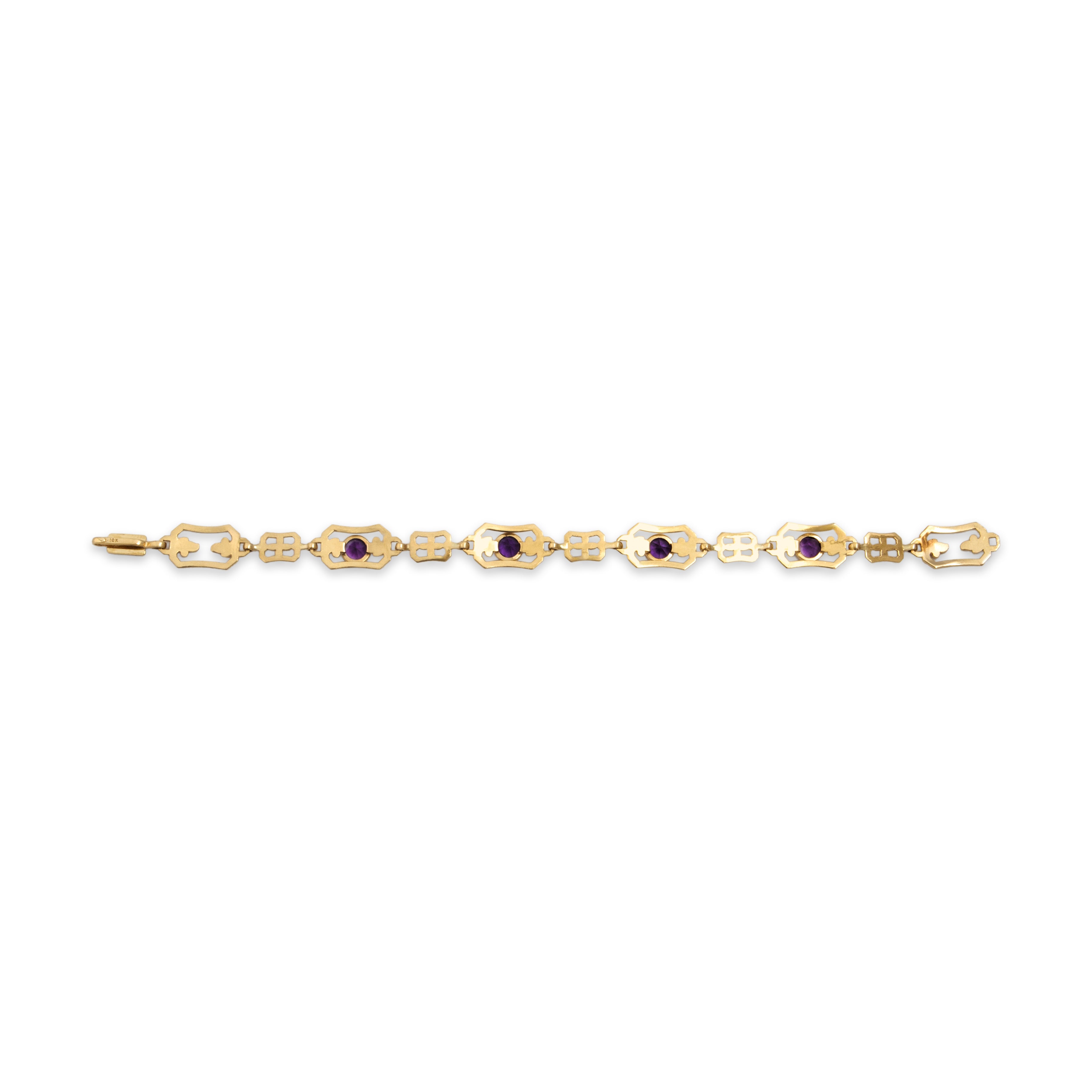 Antique 10k Rosy Yellow Gold 2.0cttw Amethyst Scrolling Rectangular Link Bracelet - Back view