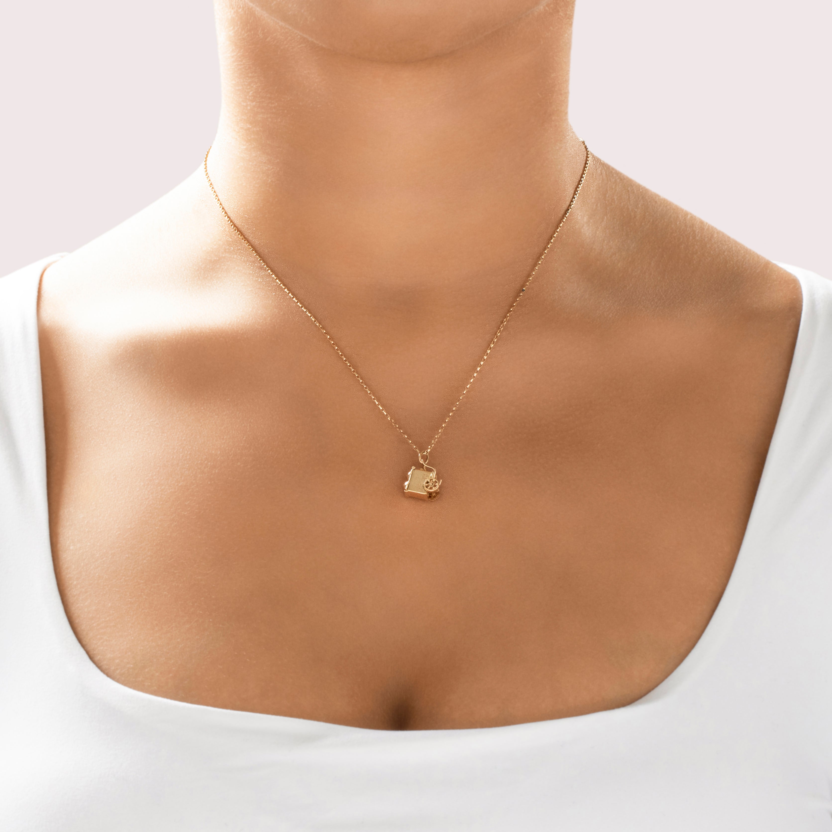 Vintage 14k Yellow Gold Articulating Ice Cream Cart Charm / Pendant - On model view