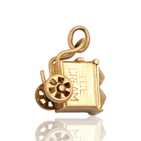 Vintage 14k Yellow Gold Articulating Surprise Ice Cream Cart Charm / Pendant