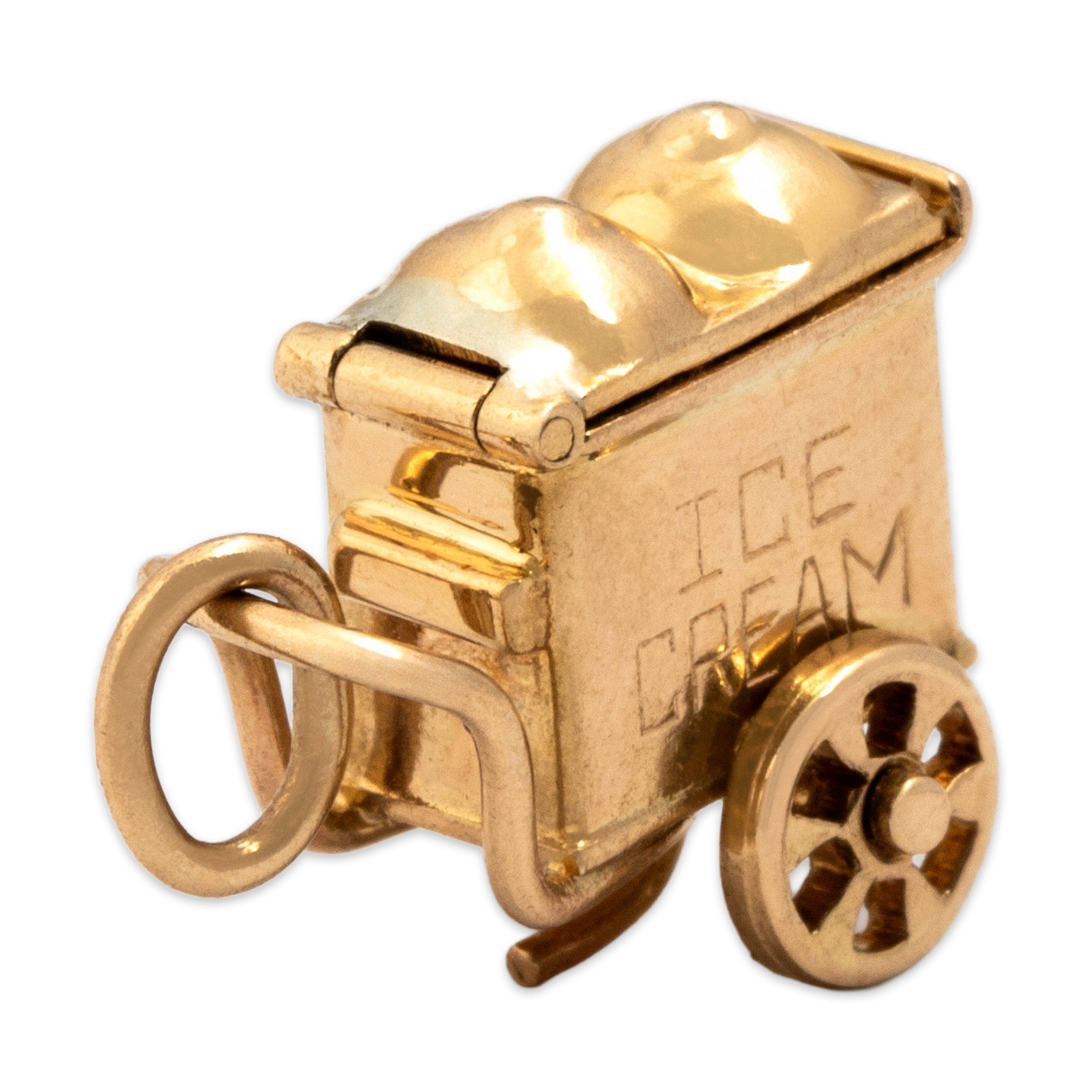 Vintage 14k Yellow Gold Articulating Ice Cream Cart Charm / Pendant - detail view #4