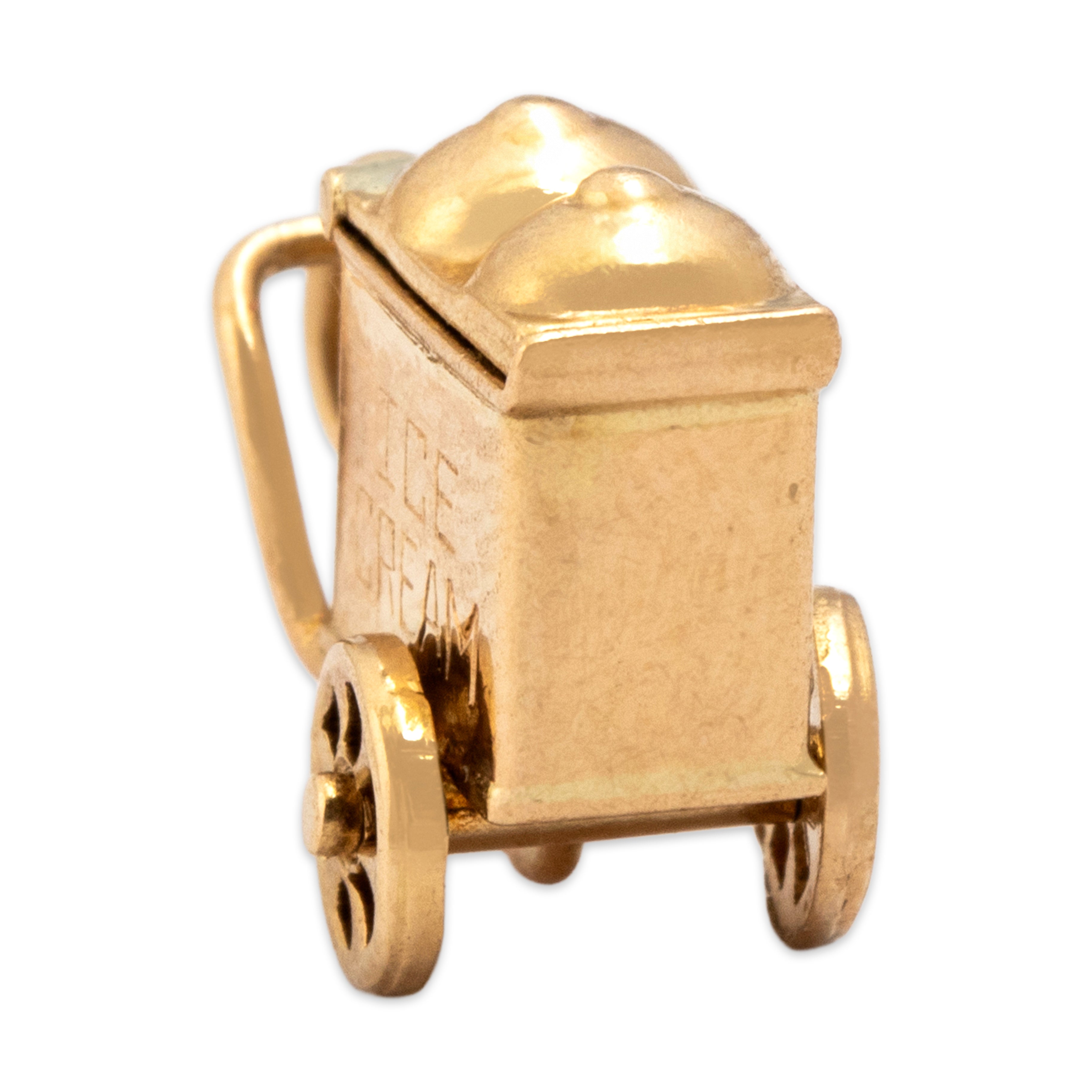 Vintage 14k Yellow Gold Articulating Ice Cream Cart Charm / Pendant - detail view #3