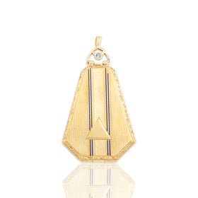 Antique Art Deco 14k Yellow Gold Blue Synthetic Sapphire Enamel Locket Pendant