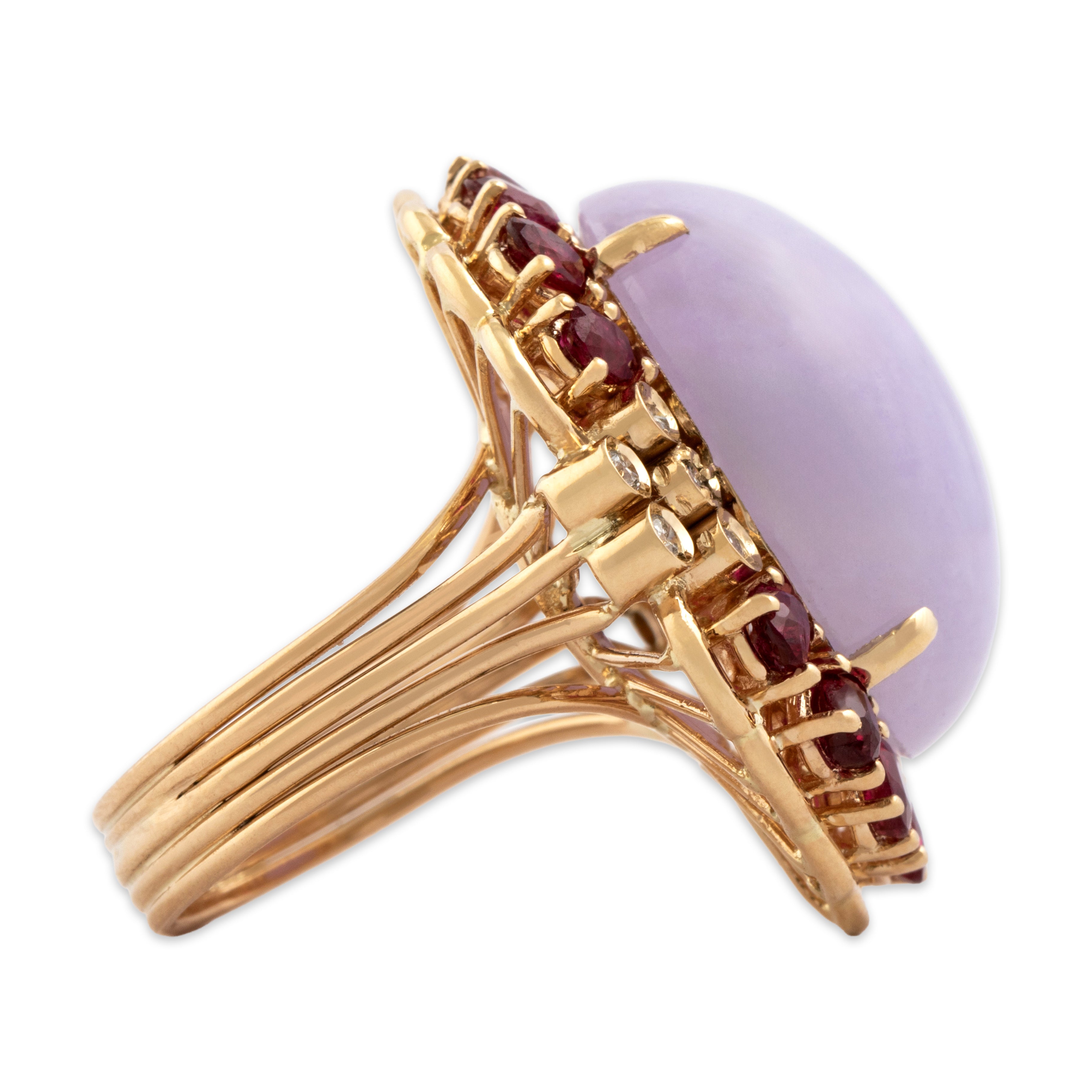 Vintage Oversized 14k Yellow Gold 26.56ct Lavender Jade 1.86cttw Ruby Diamond Ring - Side view