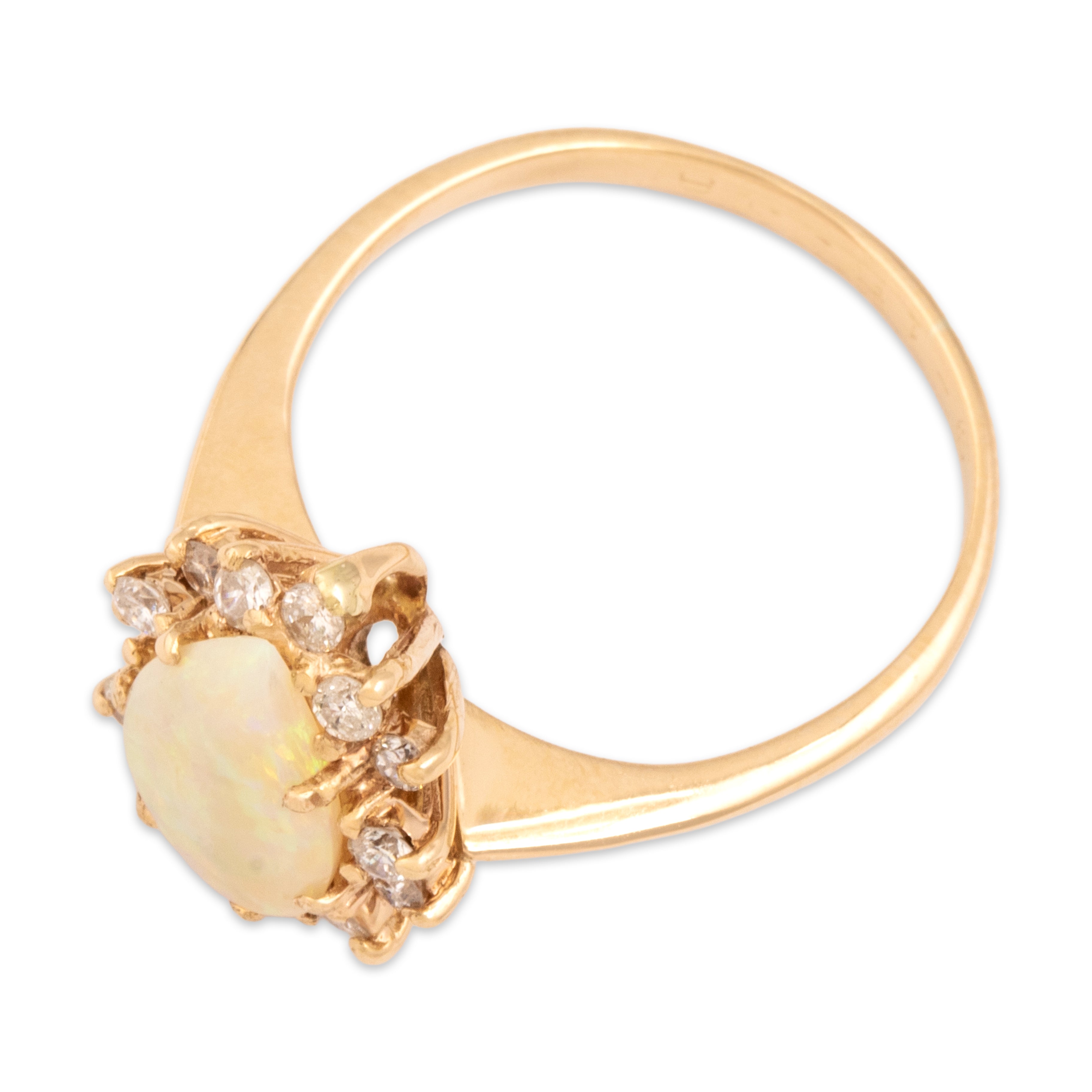 Vintage 14k Yellow Gold .73ct Opal Diamond Dimensional Pear Halo Ring - Overall view