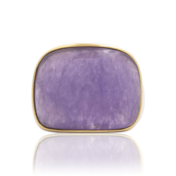 Vintage 14k Yellow Gold 11.12ct Lavender Jade Bold Cabochon Ring 6.50