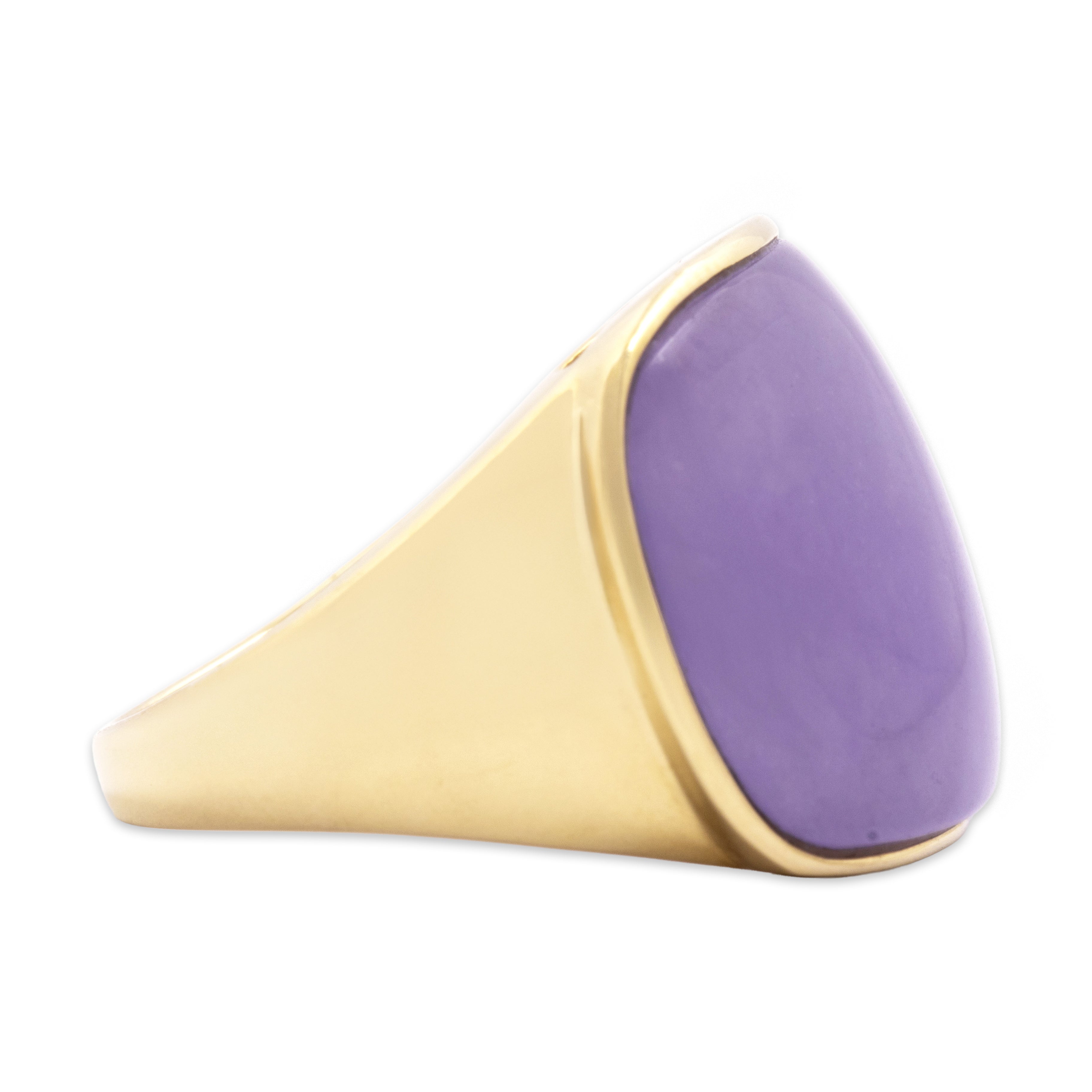 Vintage 14k Yellow Gold Lavender Jade Bold Cabochon Ring - Side view