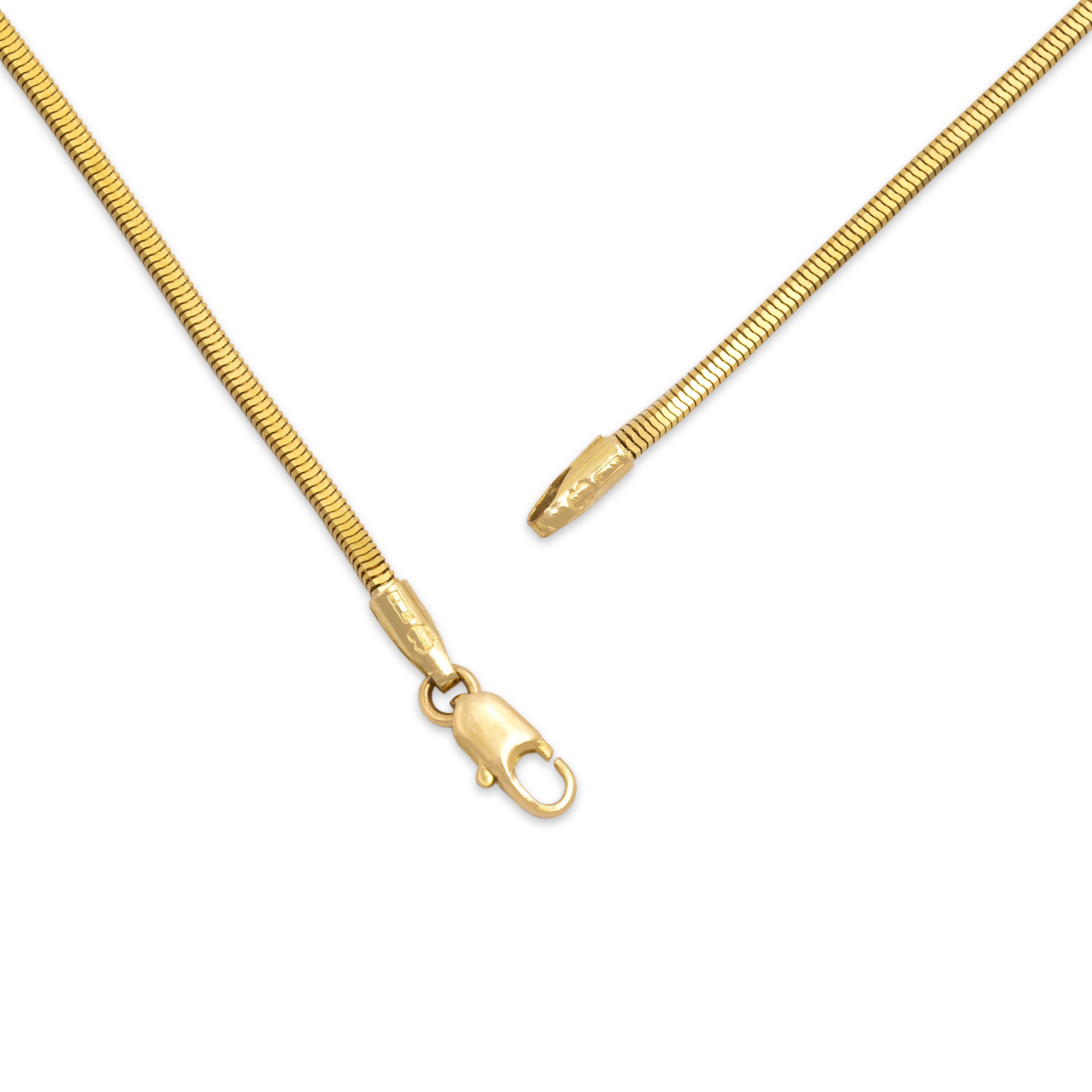 Vintage Italian 14k Yellow Gold Sleek Square Snake 1.5mm Chain - clasp view