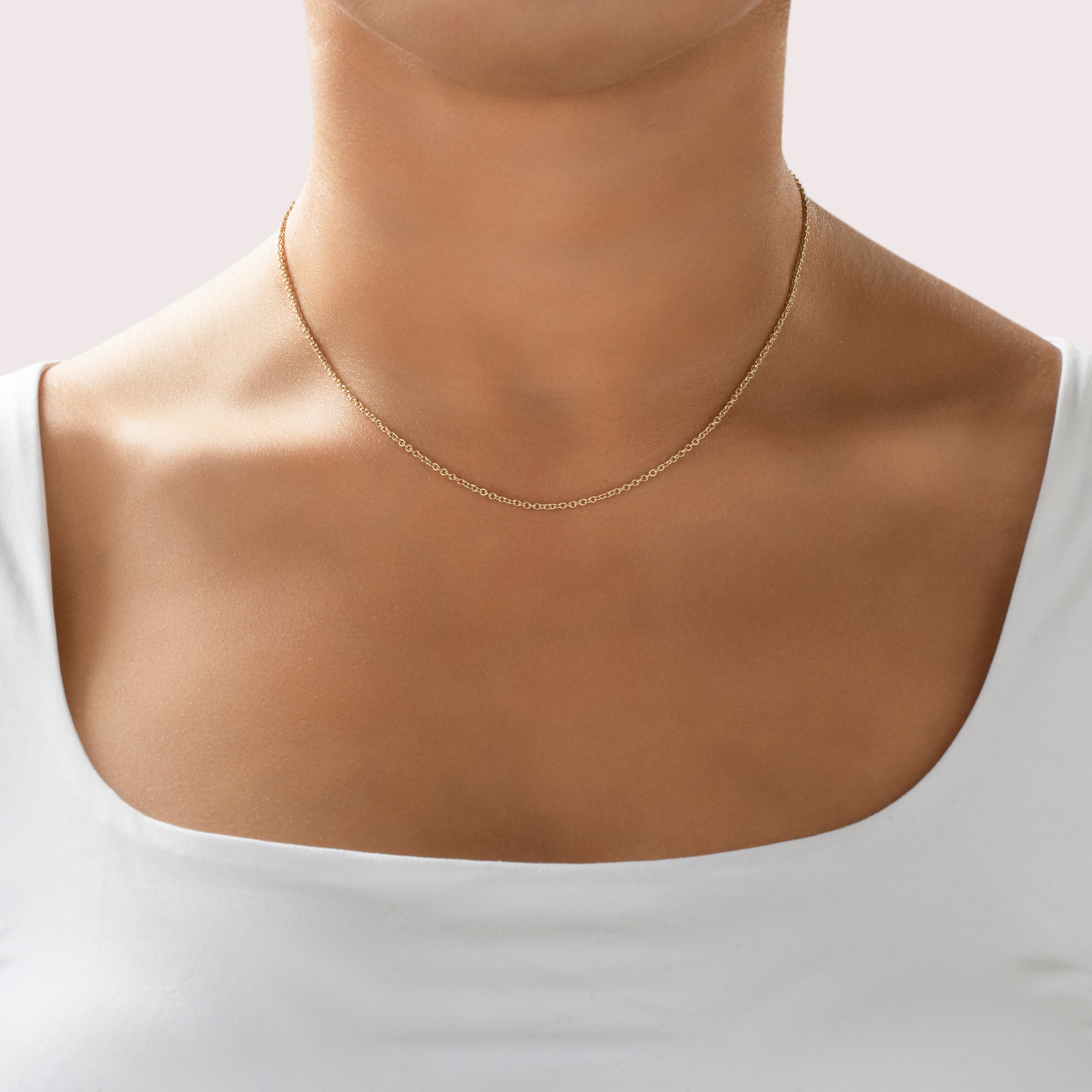 Vintage 1.7mm 14k Yellow Gold Everyday East-West Cable Chain - On model view