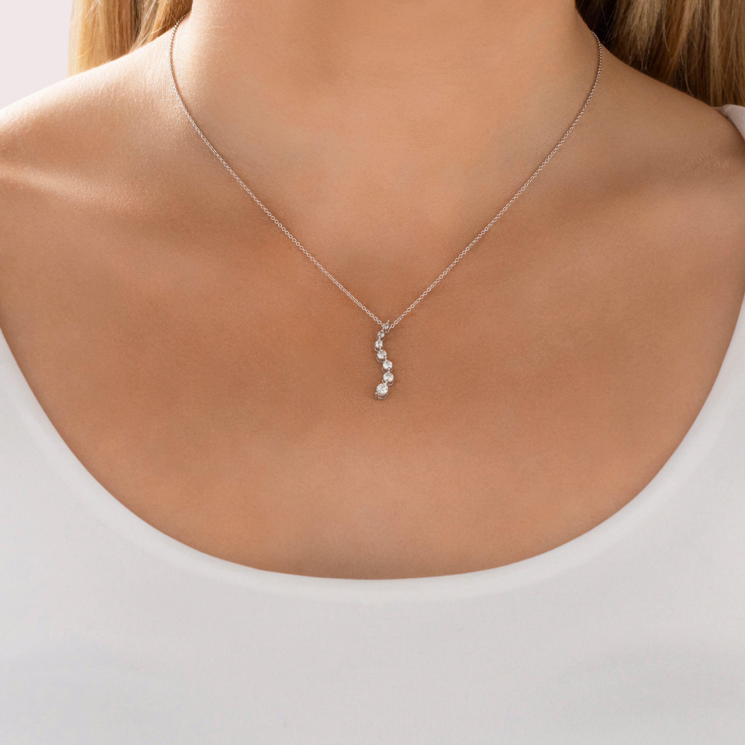 Vintage 14k White Gold Diamond Graduated Drop Pendant - On model view