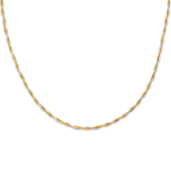 Vintage Italian 14k Yellow & White Gold Sleek Twisting Two-Strand Necklace 18