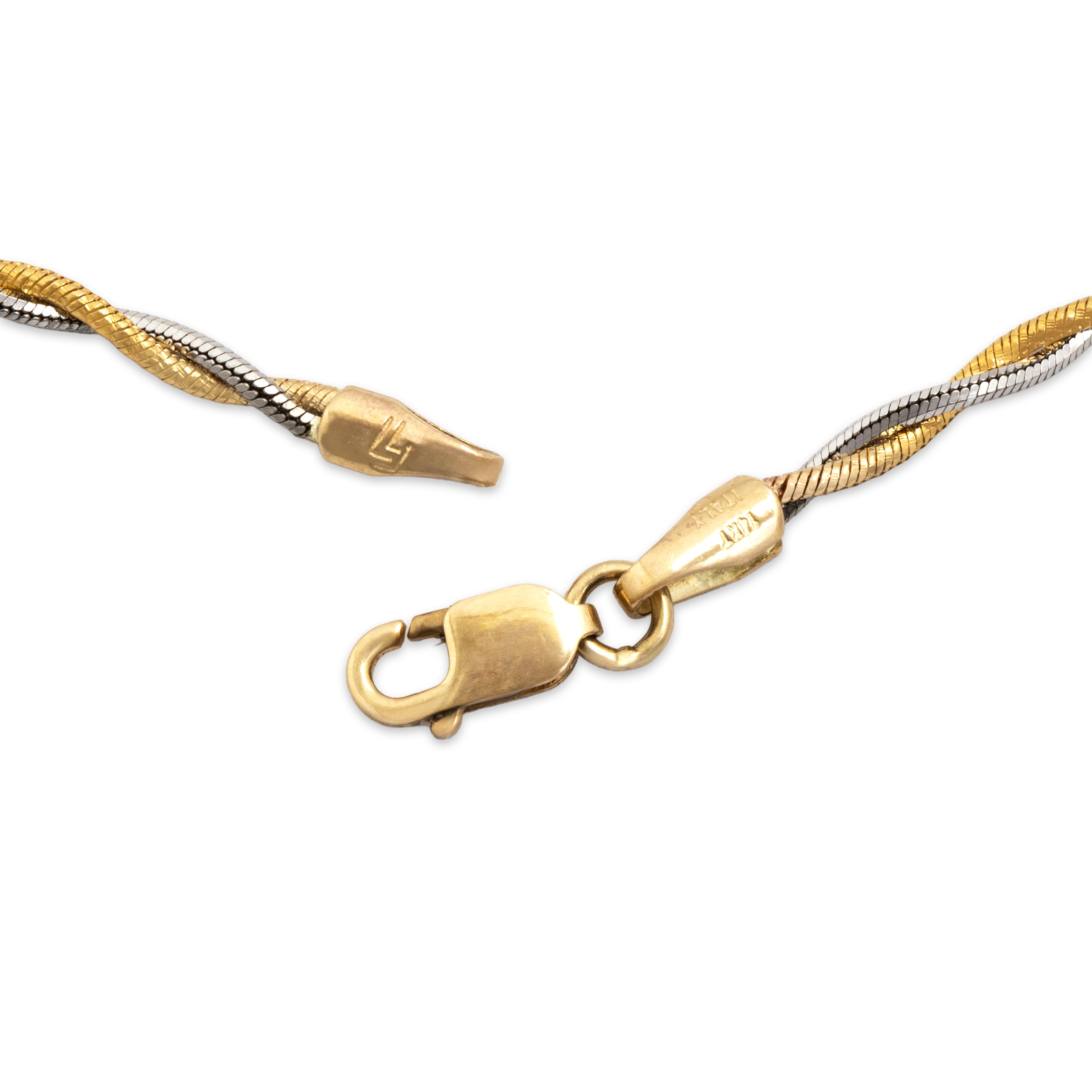 Vintage Italian 1.9mm 14k Yellow & White Gold Sleek Twisting Two-Strand Chain - clasp view