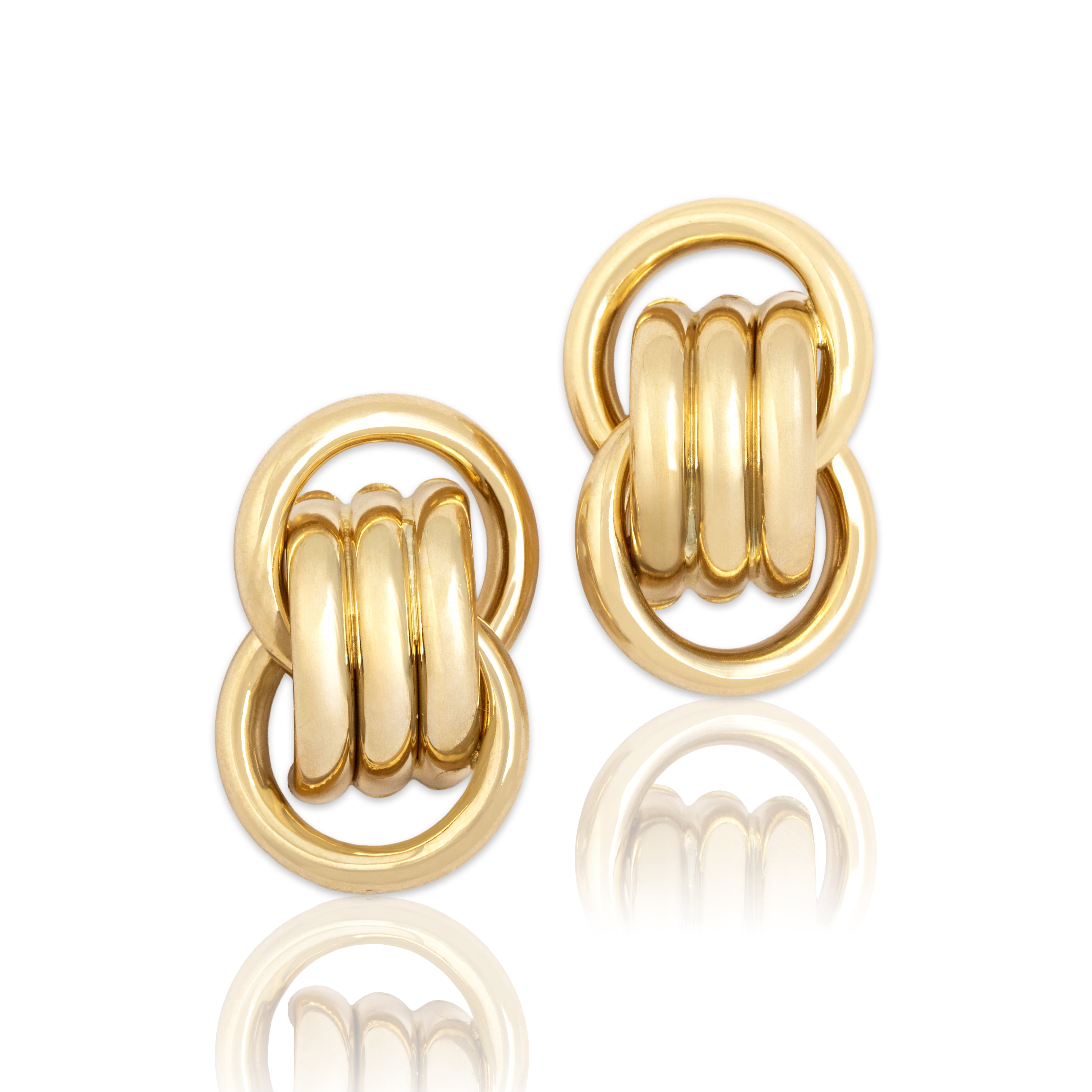 Vintage 14K Yellow Gold Doorknocker Stud Earrings - Close-up view