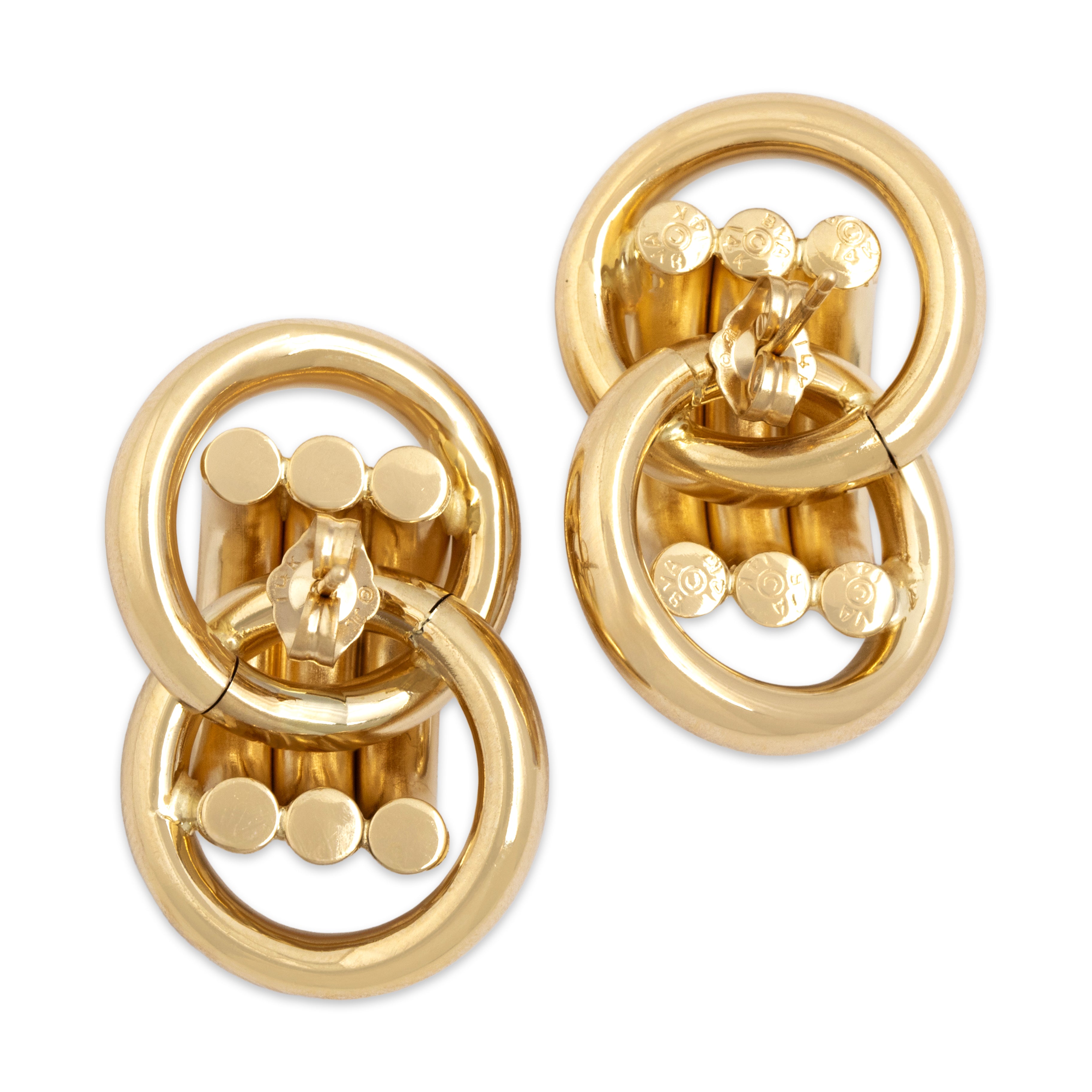 Vintage 14K Yellow Gold Doorknocker Stud Earrings - Back view