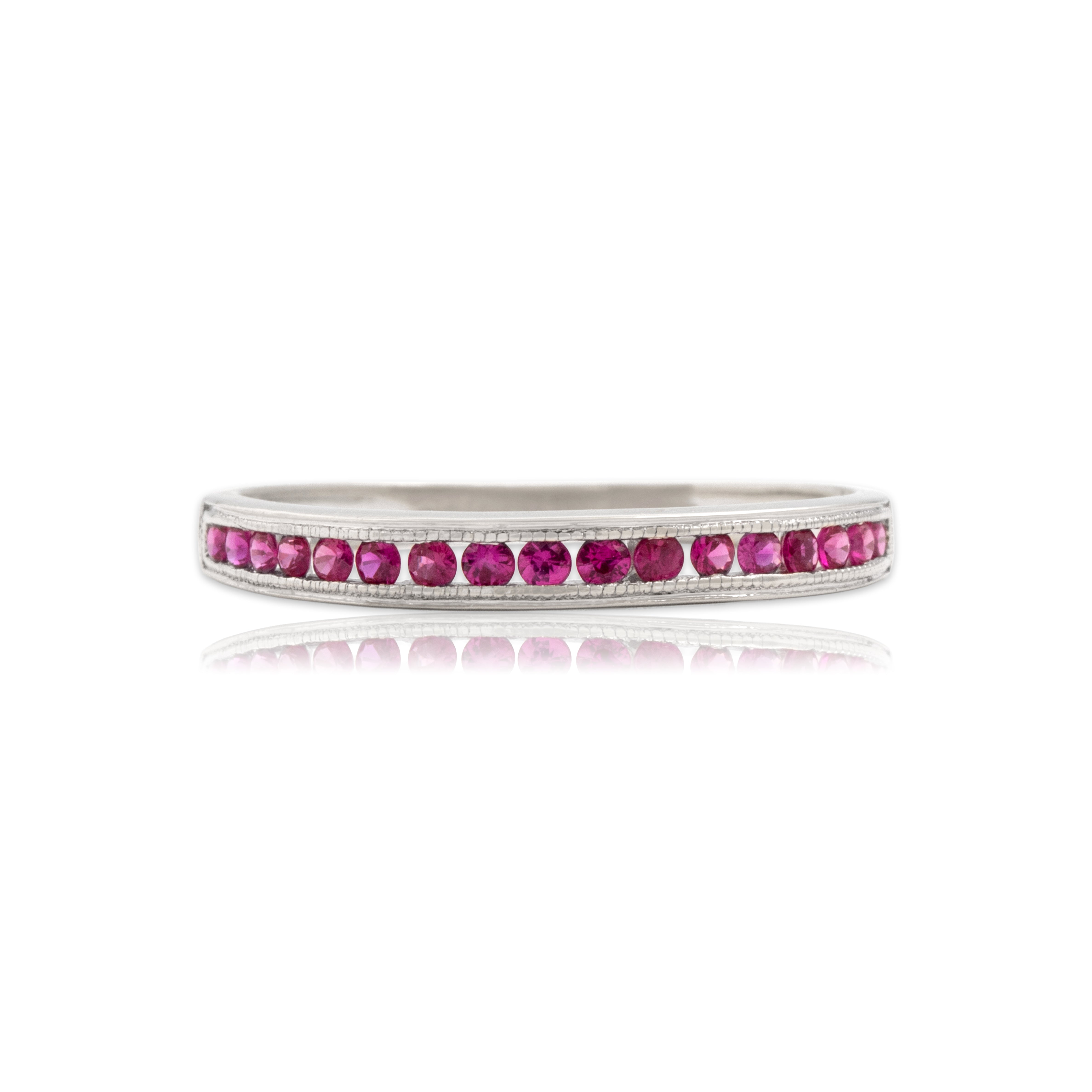 Vintage 10k White Gold Ruby Classic Channel Band Ring - Close-up view