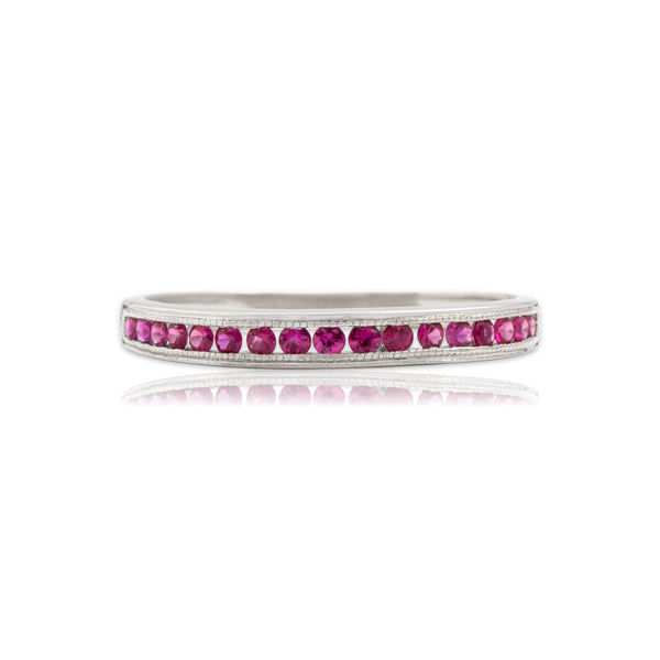 Vintage 10k White Gold Ruby Classic Channel Band Ring 7.25