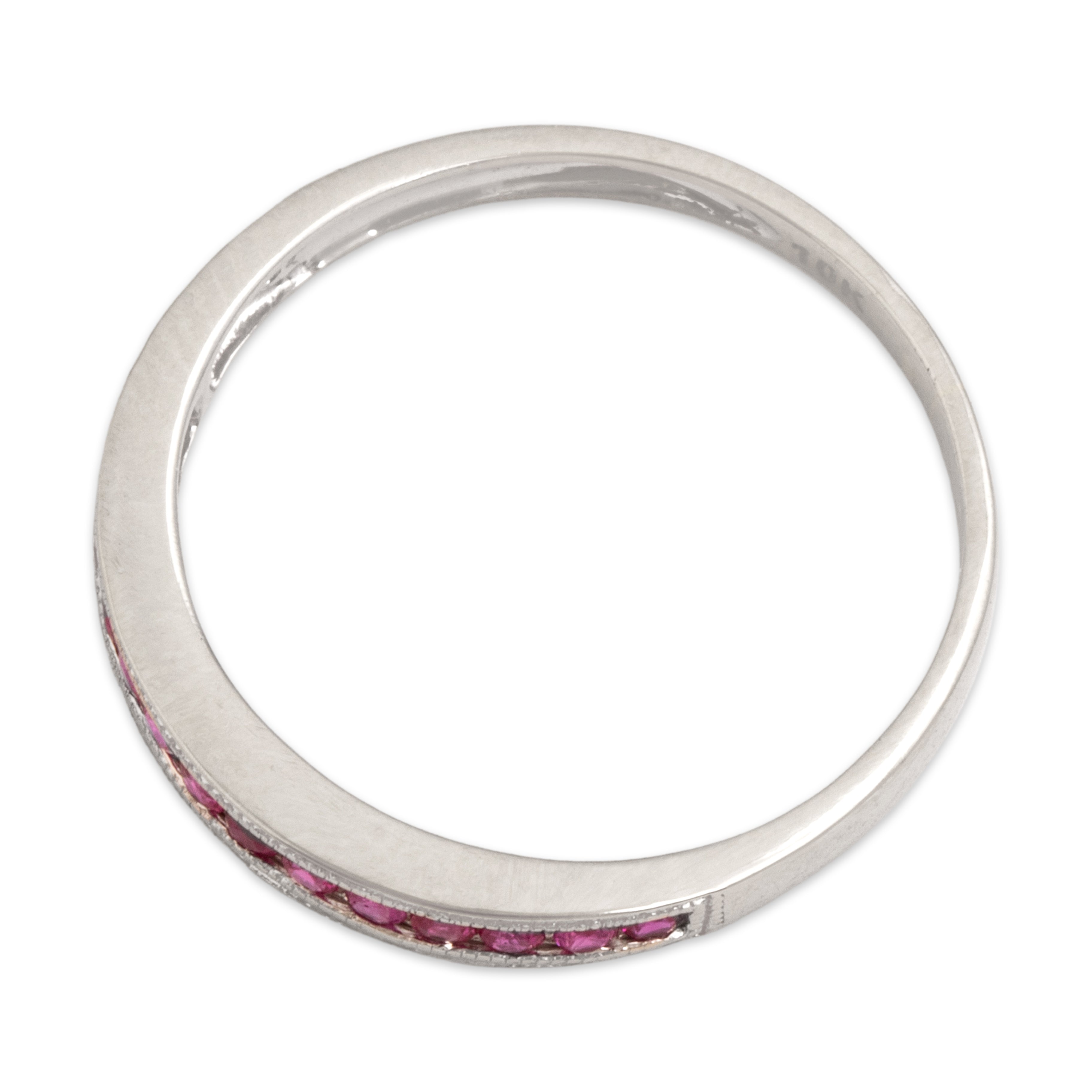 Vintage 10k White Gold Ruby Classic Channel Band Ring - detail view #1