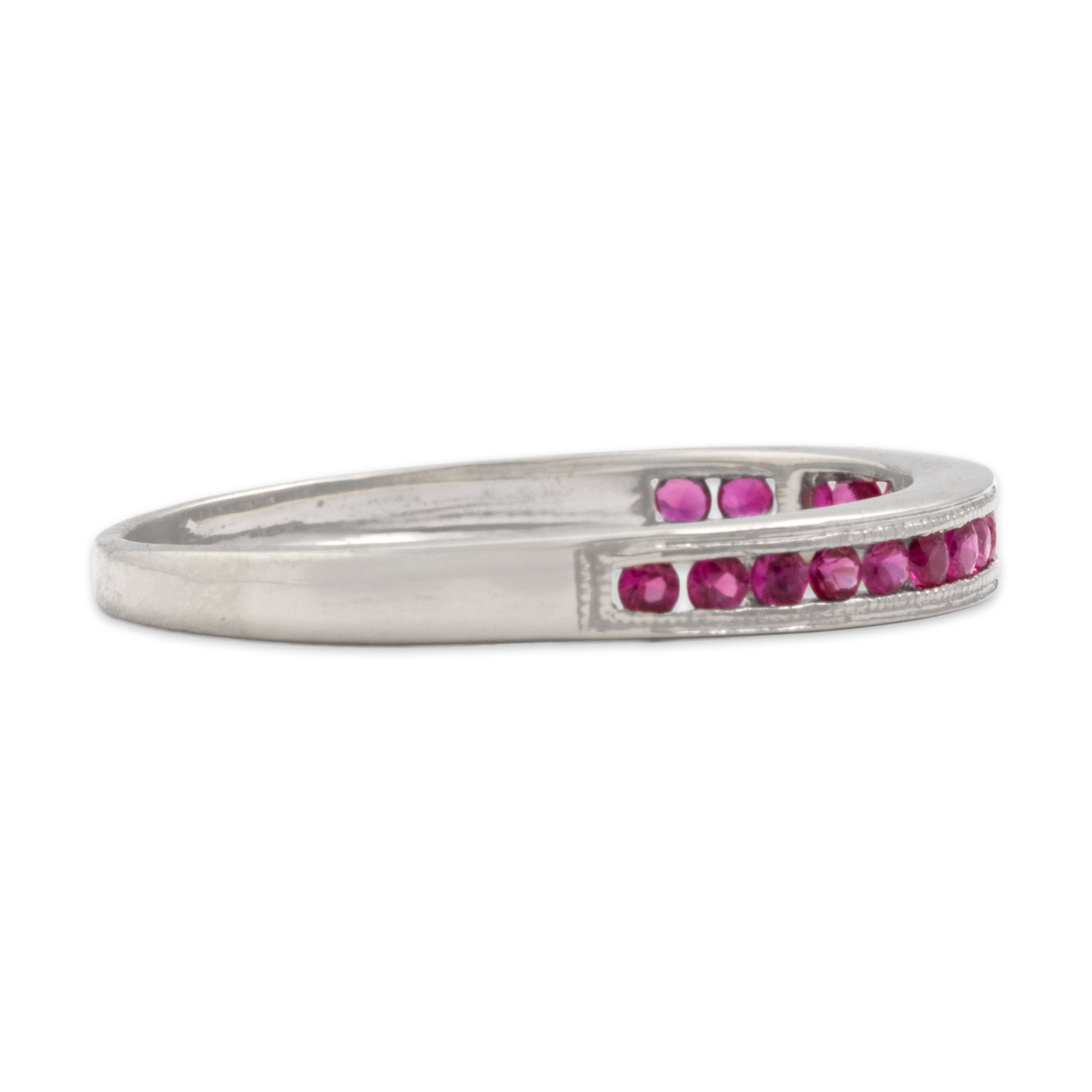 Vintage 10k White Gold Ruby Classic Channel Band Ring - Side view