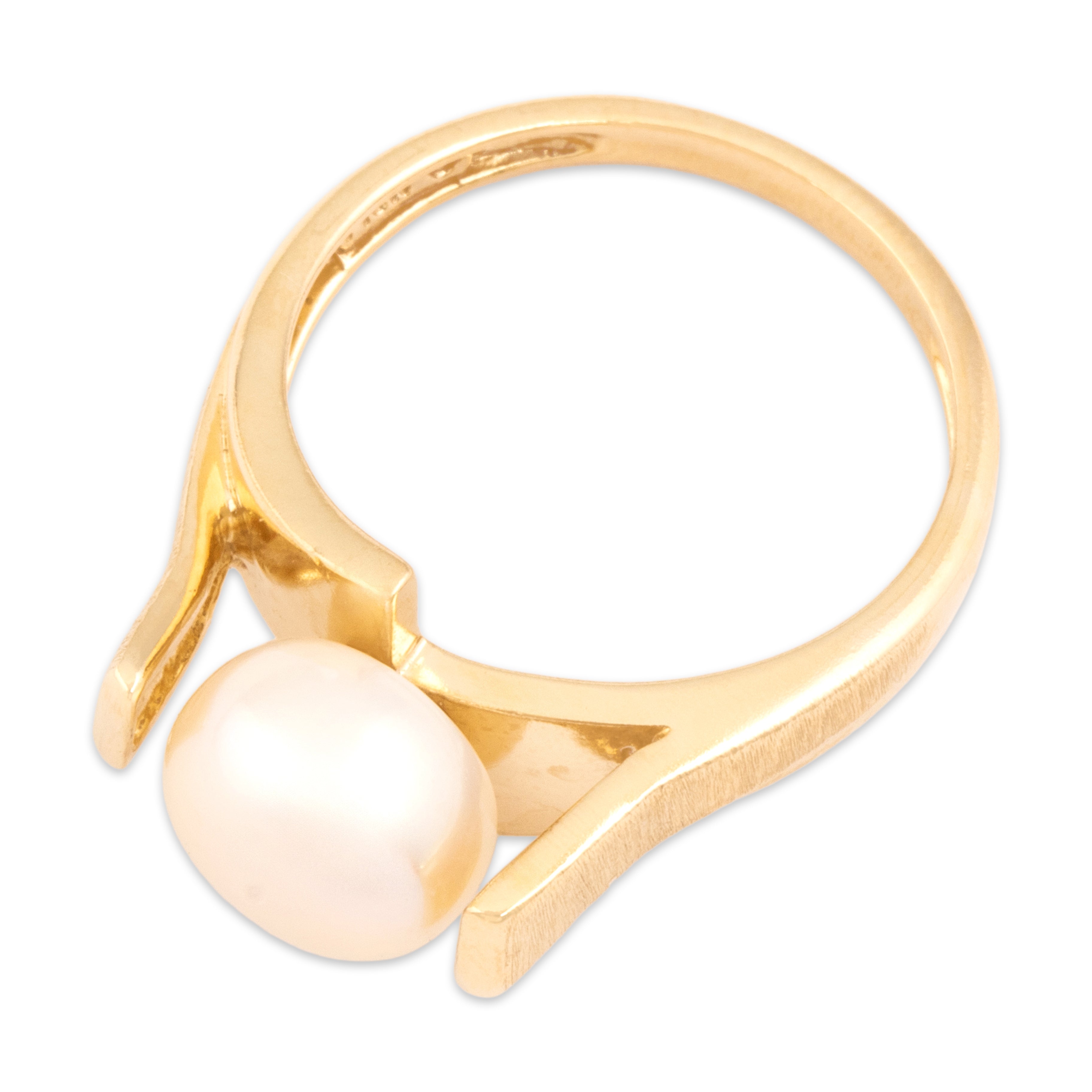 Vintage 10k Yellow Gold Pearl Dual Textured Illusion Bypass Ring - Overall view