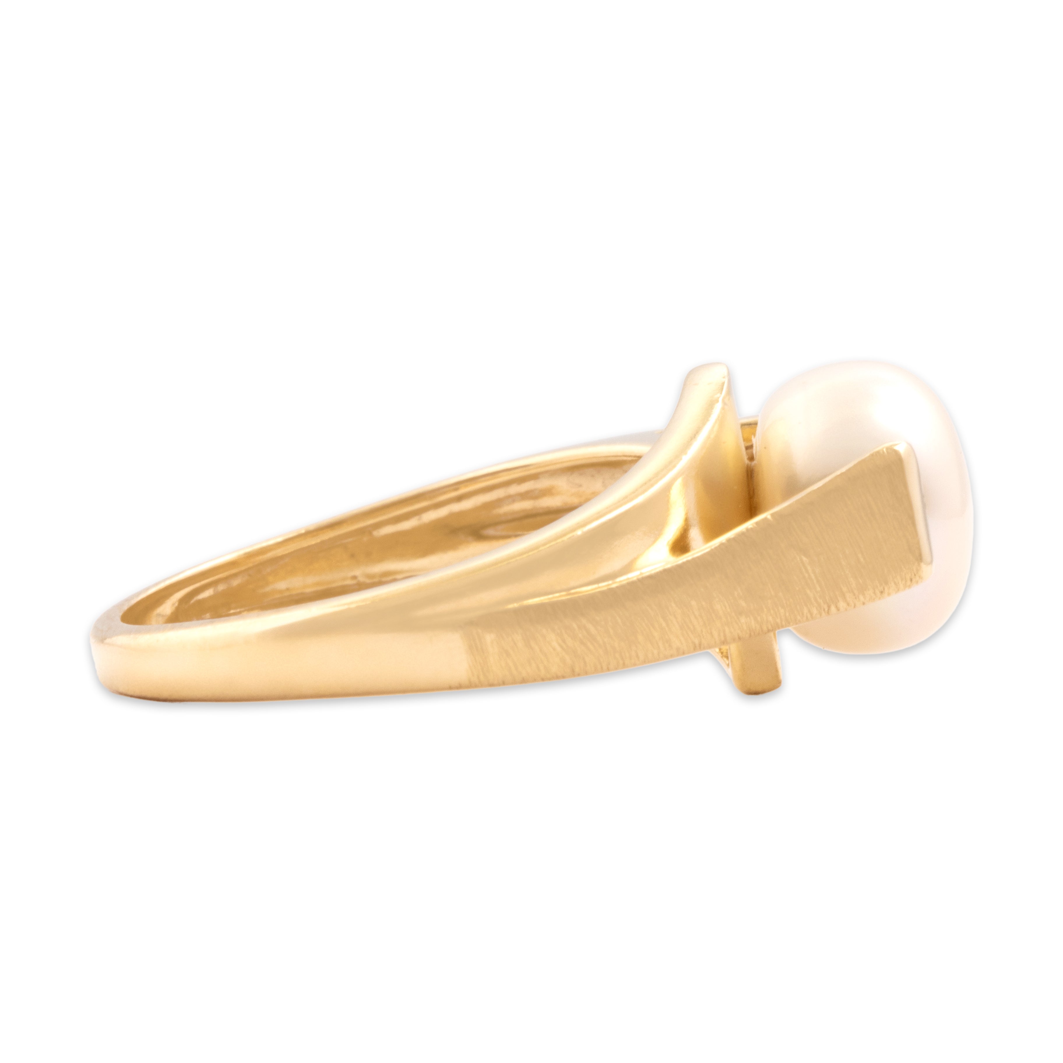 Vintage 10k Yellow Gold Pearl Dual Textured Illusion Bypass Ring - Side view