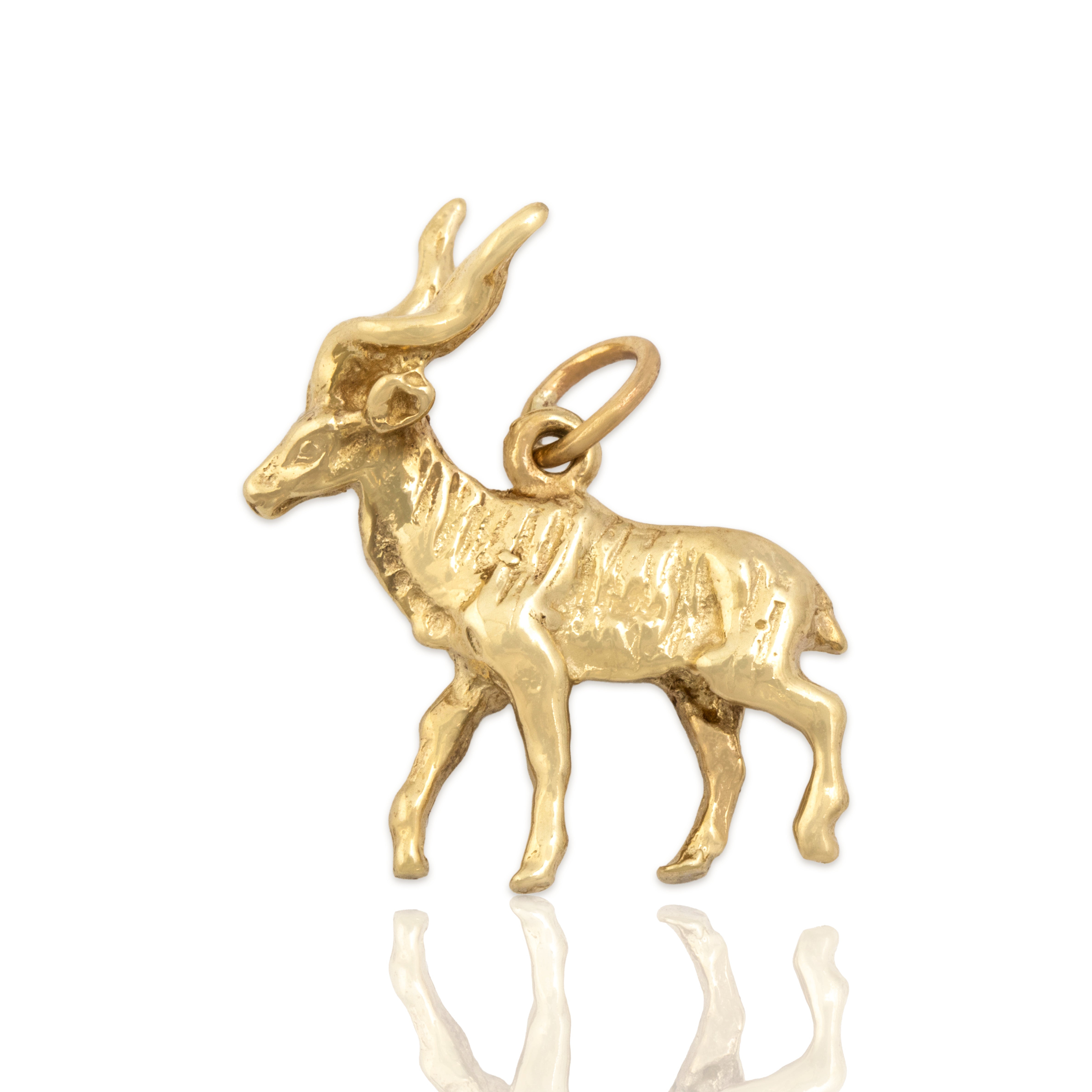 Vintage Heavy 10k Yellow Gold Antelope Charm / Pendant - Close-up view