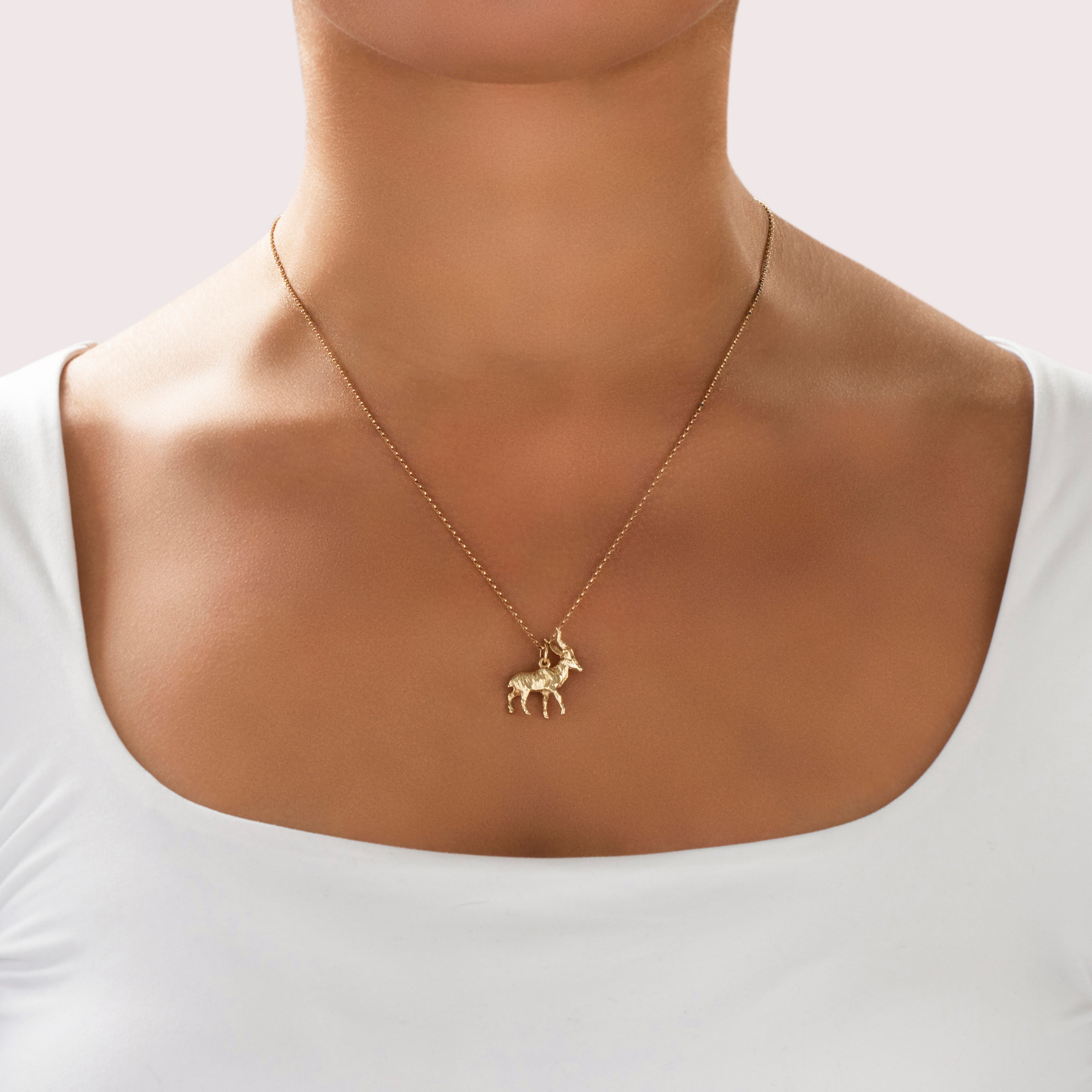 Vintage Heavy 10k Yellow Gold Antelope Charm / Pendant - On model view