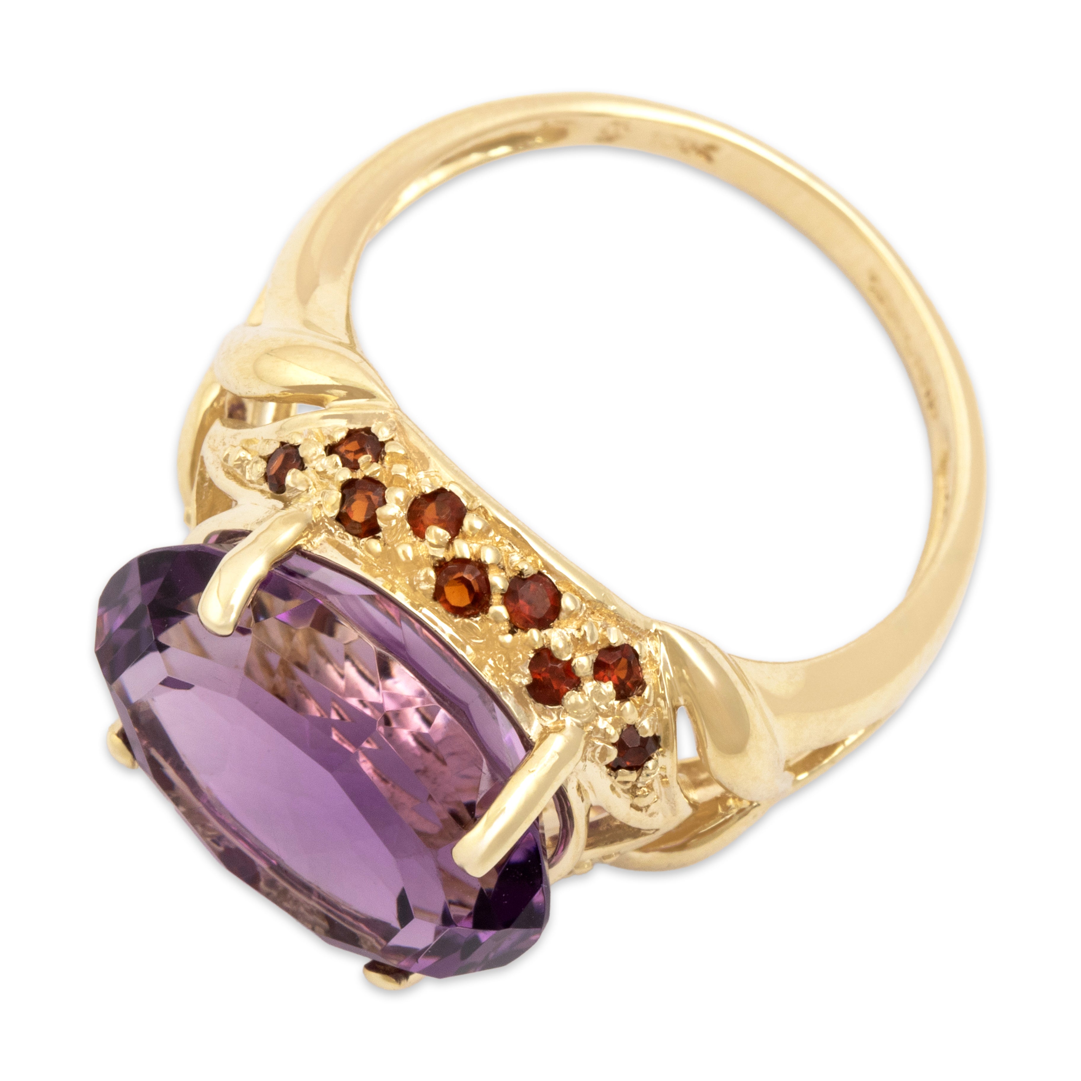 Vintage 10k Yellow Gold 7.1ct Amethyst Garnet Bold East-West Oval Cocktail Ring - Overall view