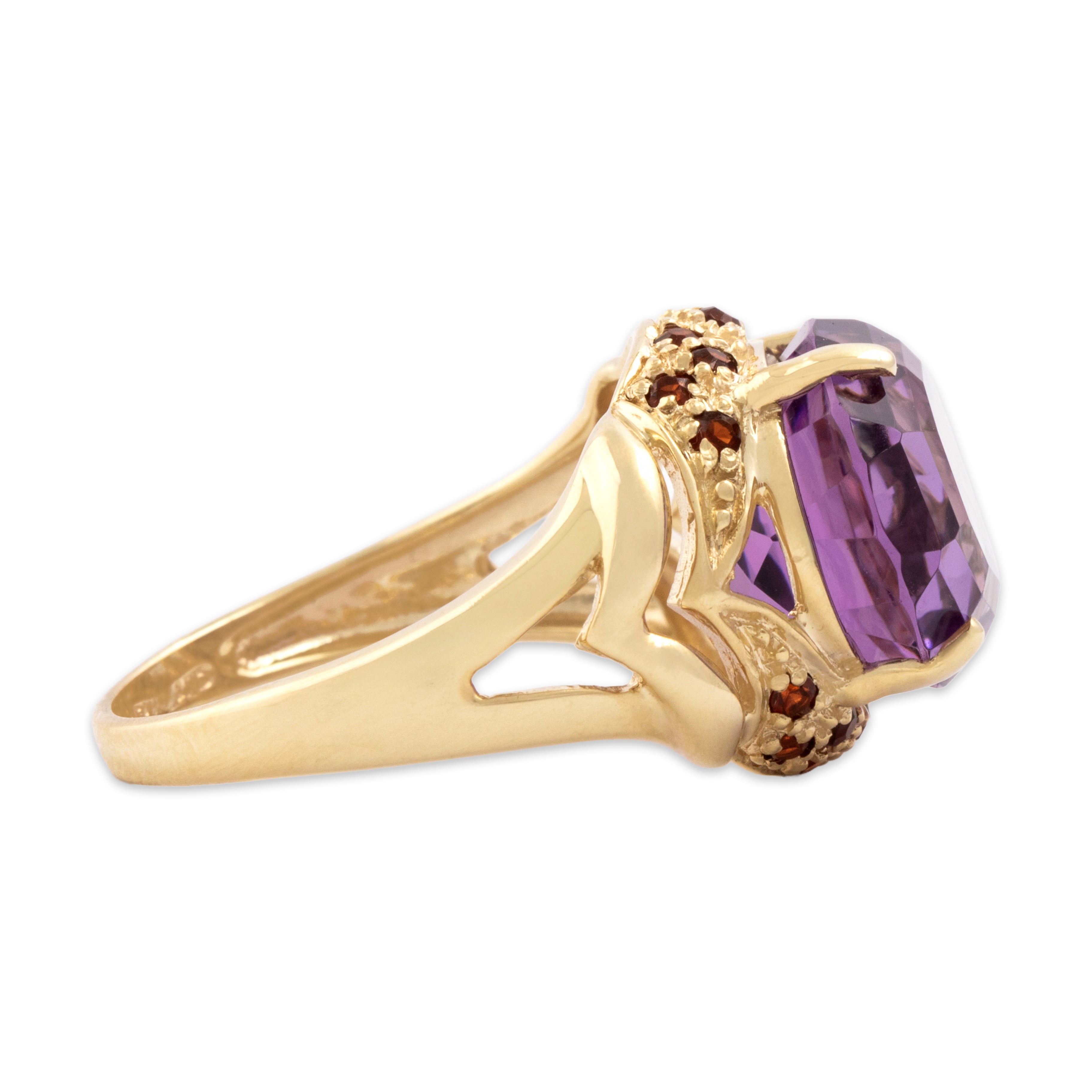 Vintage 10k Yellow Gold 7.1ct Amethyst Garnet Bold East-West Oval Cocktail Ring - Side view