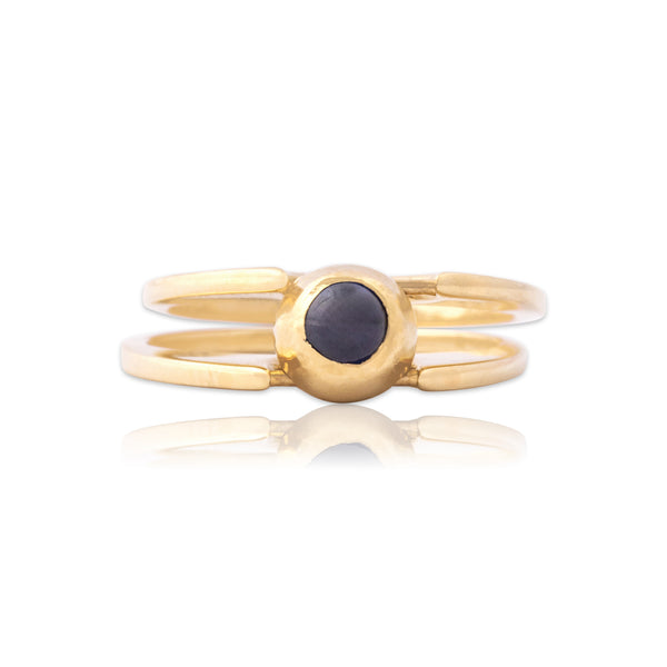 Vintage 14k Yellow Gold Ruby Blue Sapphire Unique Cabochon Flipping Ring 5.75