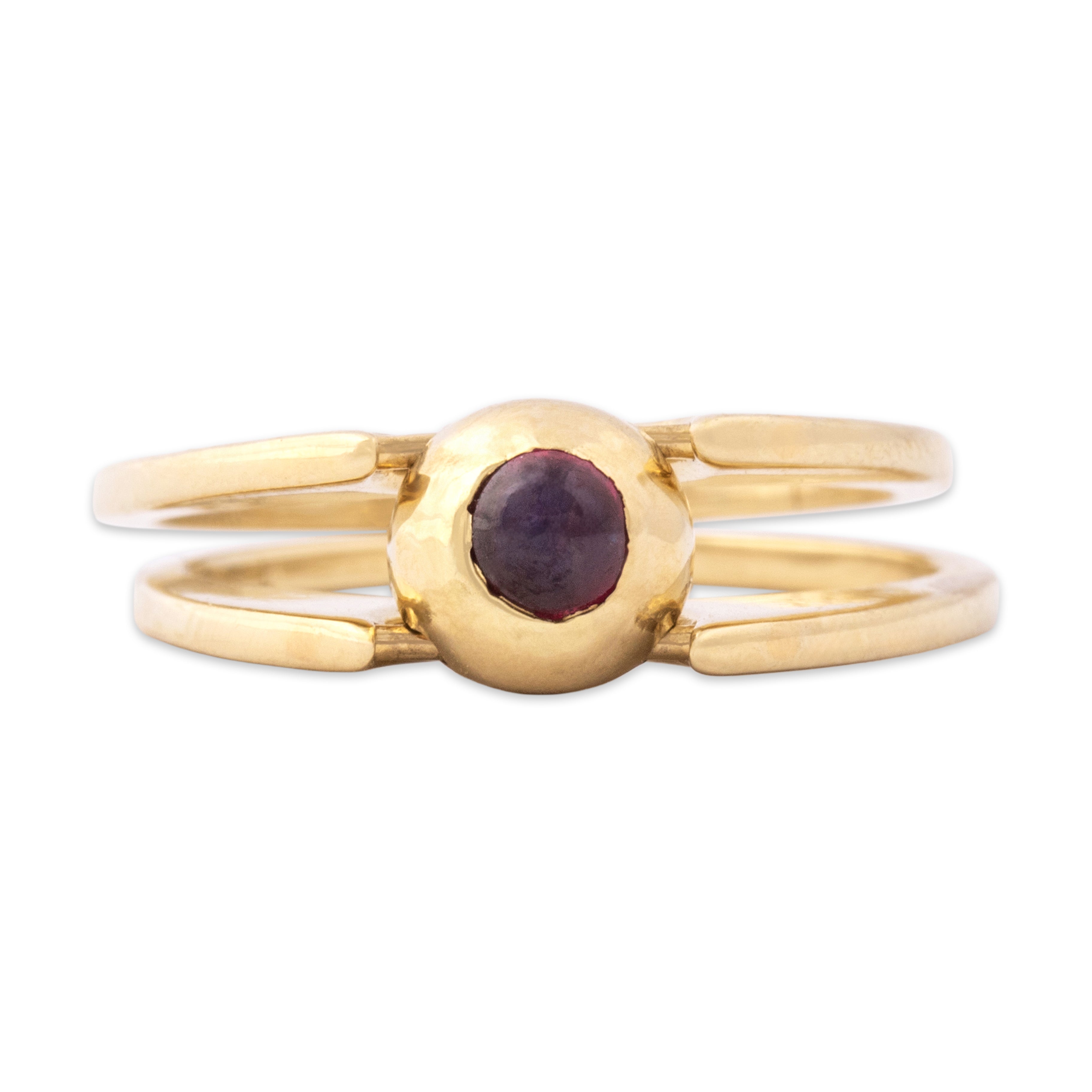 Vintage 14k Yellow Gold Ruby Blue Sapphire Unique Cabochon Flipping Ring - Overall view