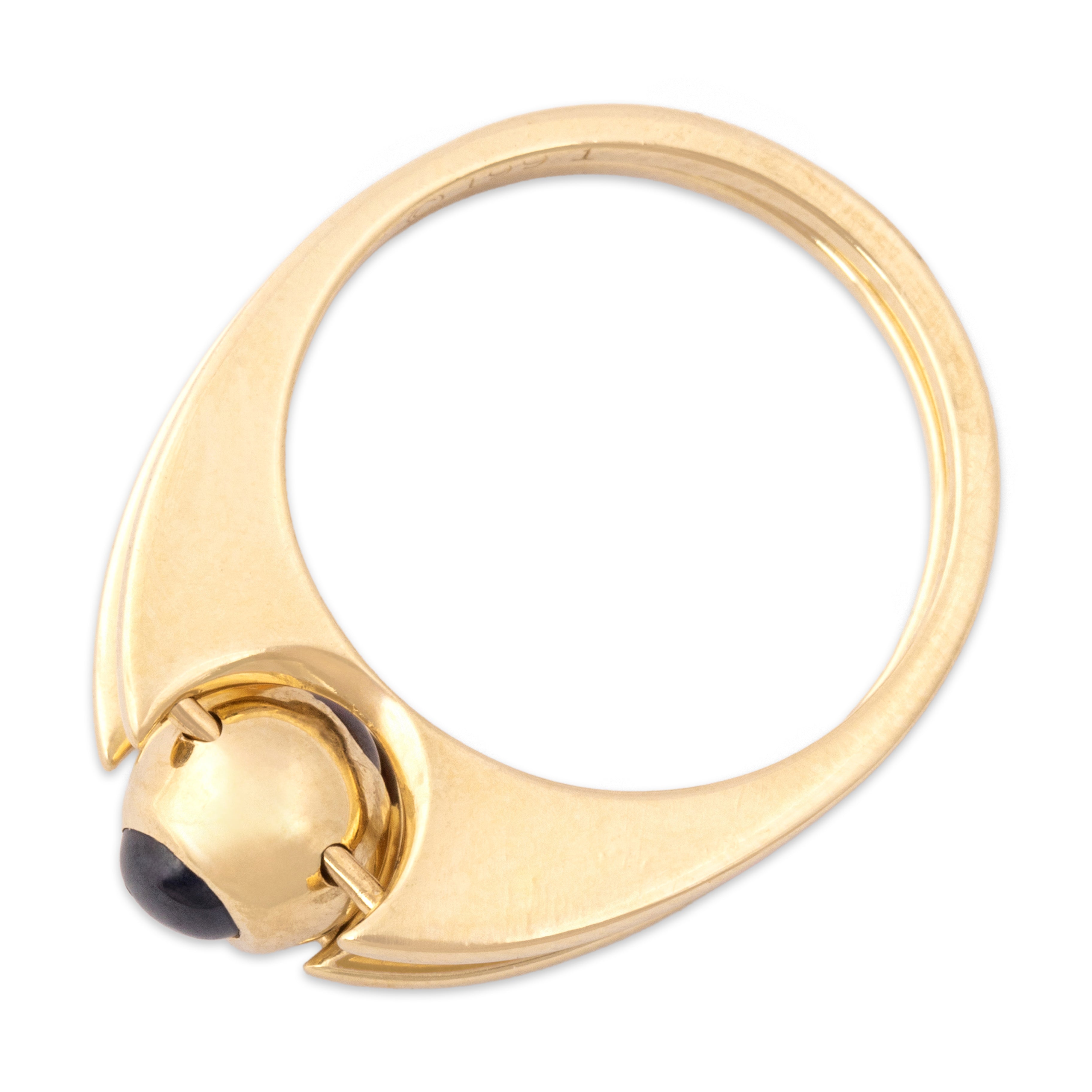 Vintage 14k Yellow Gold Ruby Blue Sapphire Unique Cabochon Flipping Ring - detail view #1