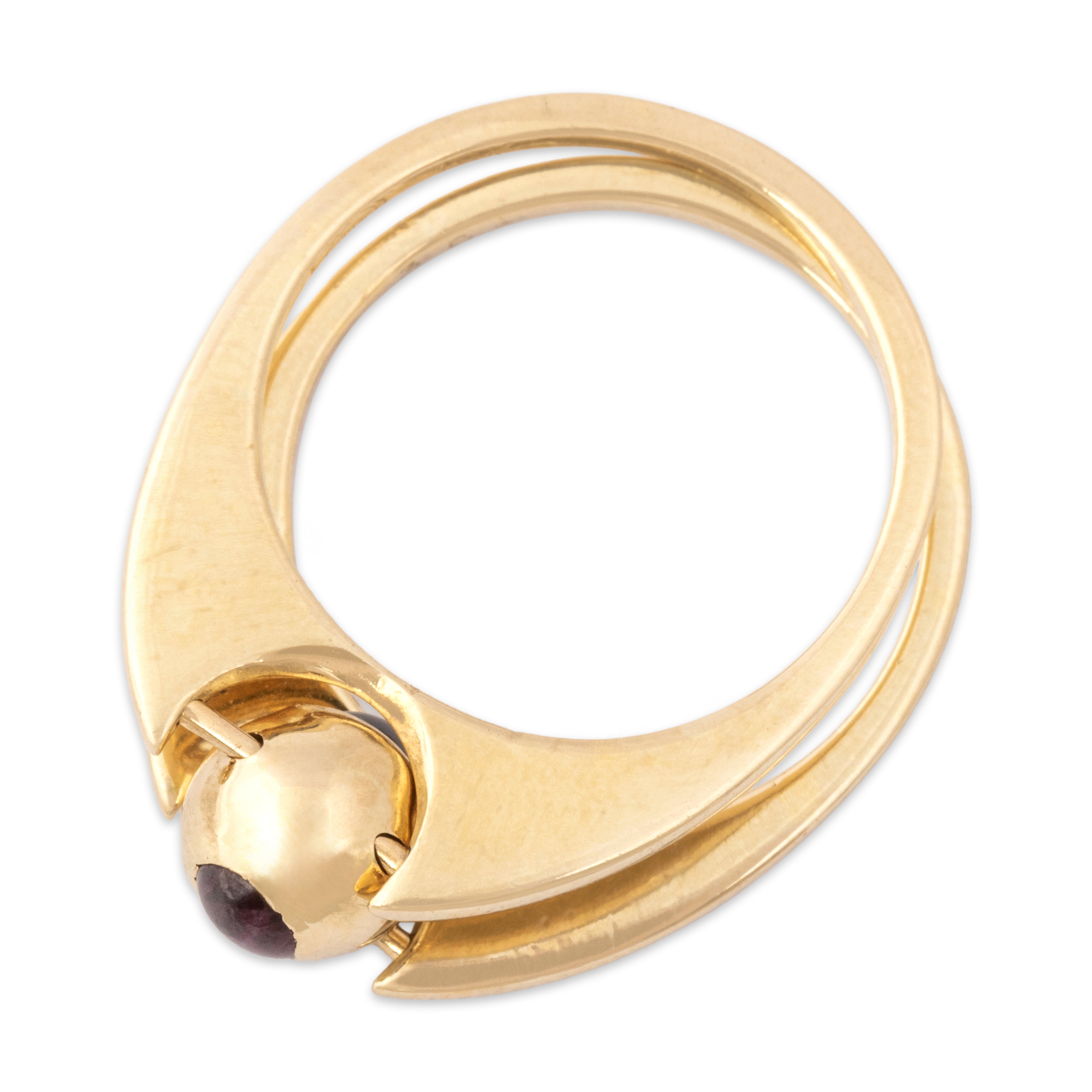 Vintage 14k Yellow Gold Ruby Blue Sapphire Unique Cabochon Flipping Ring - detail view #2