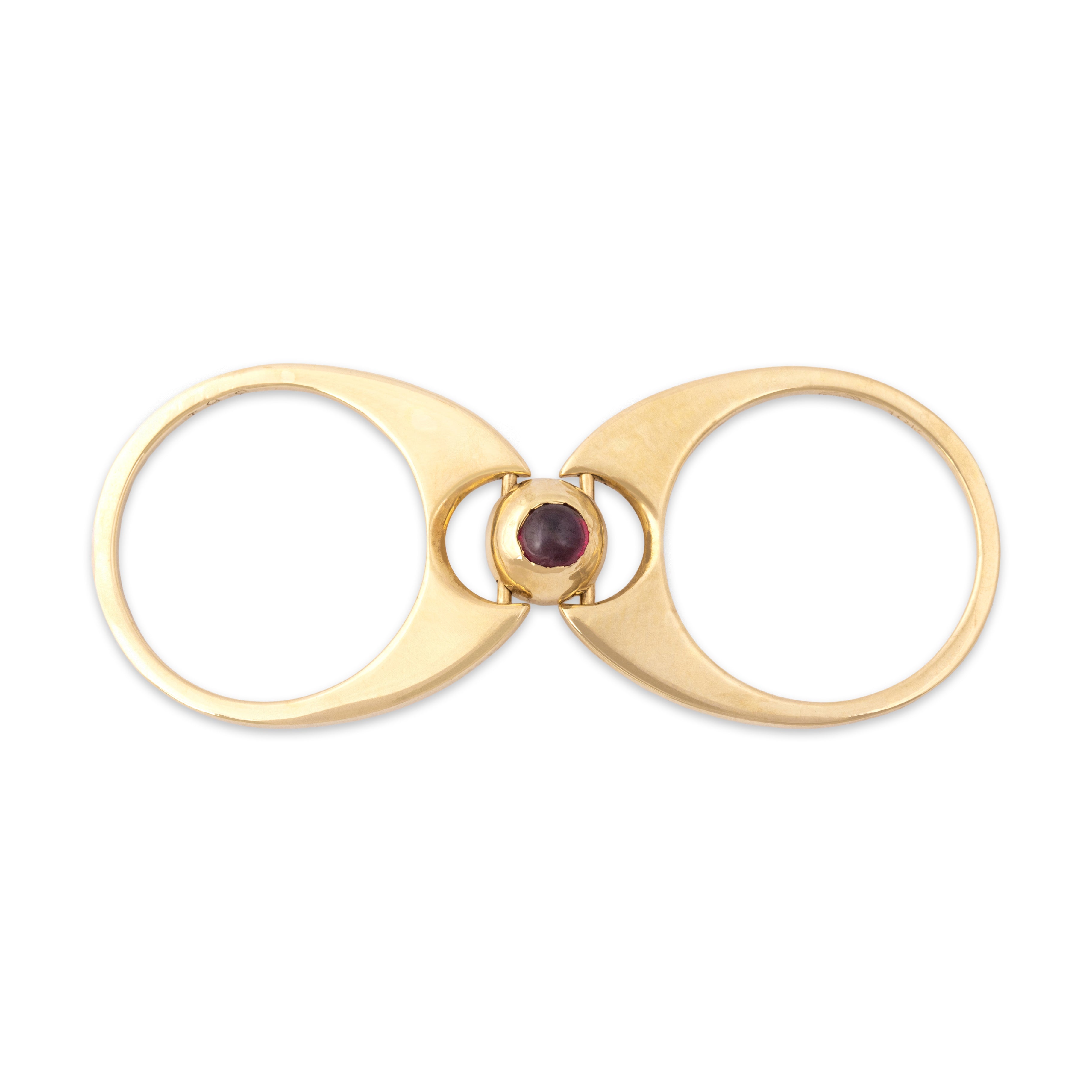 Vintage 14k Yellow Gold Ruby Blue Sapphire Unique Cabochon Flipping Ring - detail view #3