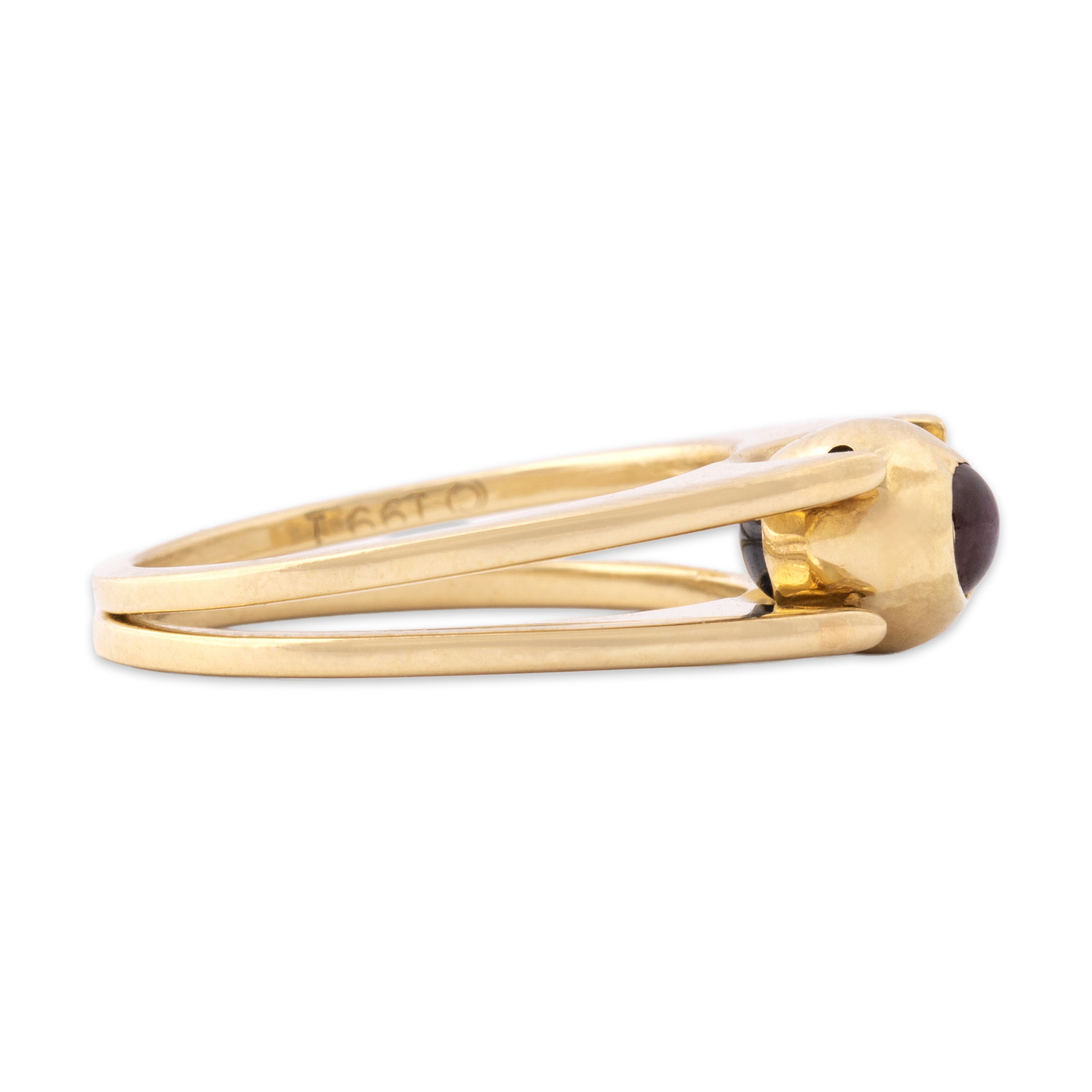 Vintage 14k Yellow Gold Ruby Blue Sapphire Unique Cabochon Flipping Ring - Side view