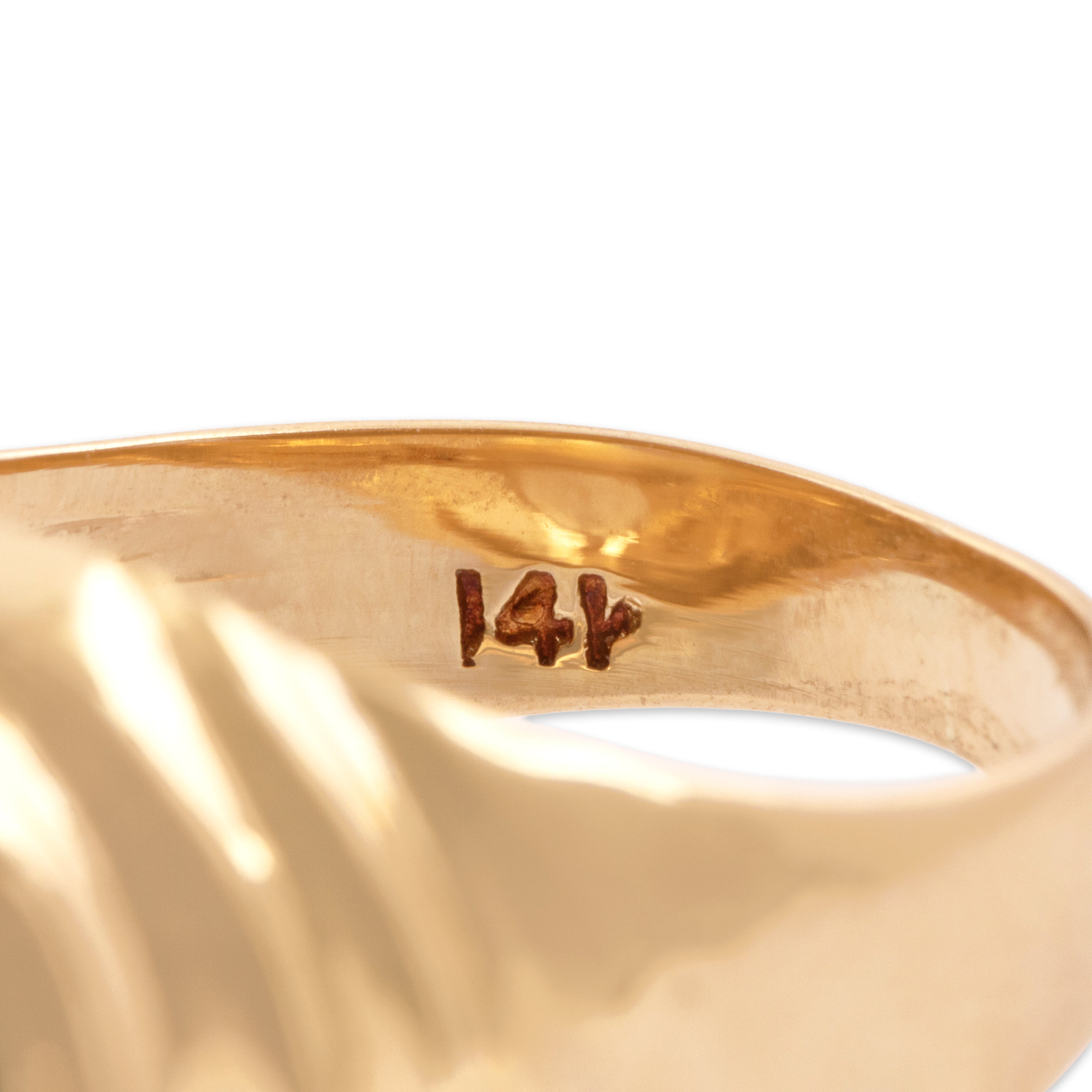 Vintage 14k Rosy Yellow Gold 2.56ct Bloodstone Wonderful Ribbed Oval Signet Ring - Hallmark view