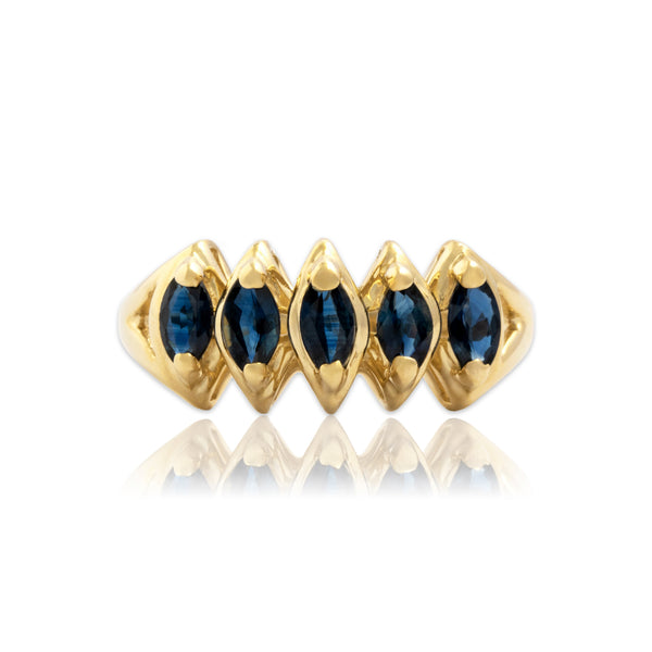 Vintage 14k Yellow Gold .55cttw Blue Sapphire Spiky Marquise Step Ring 6.50