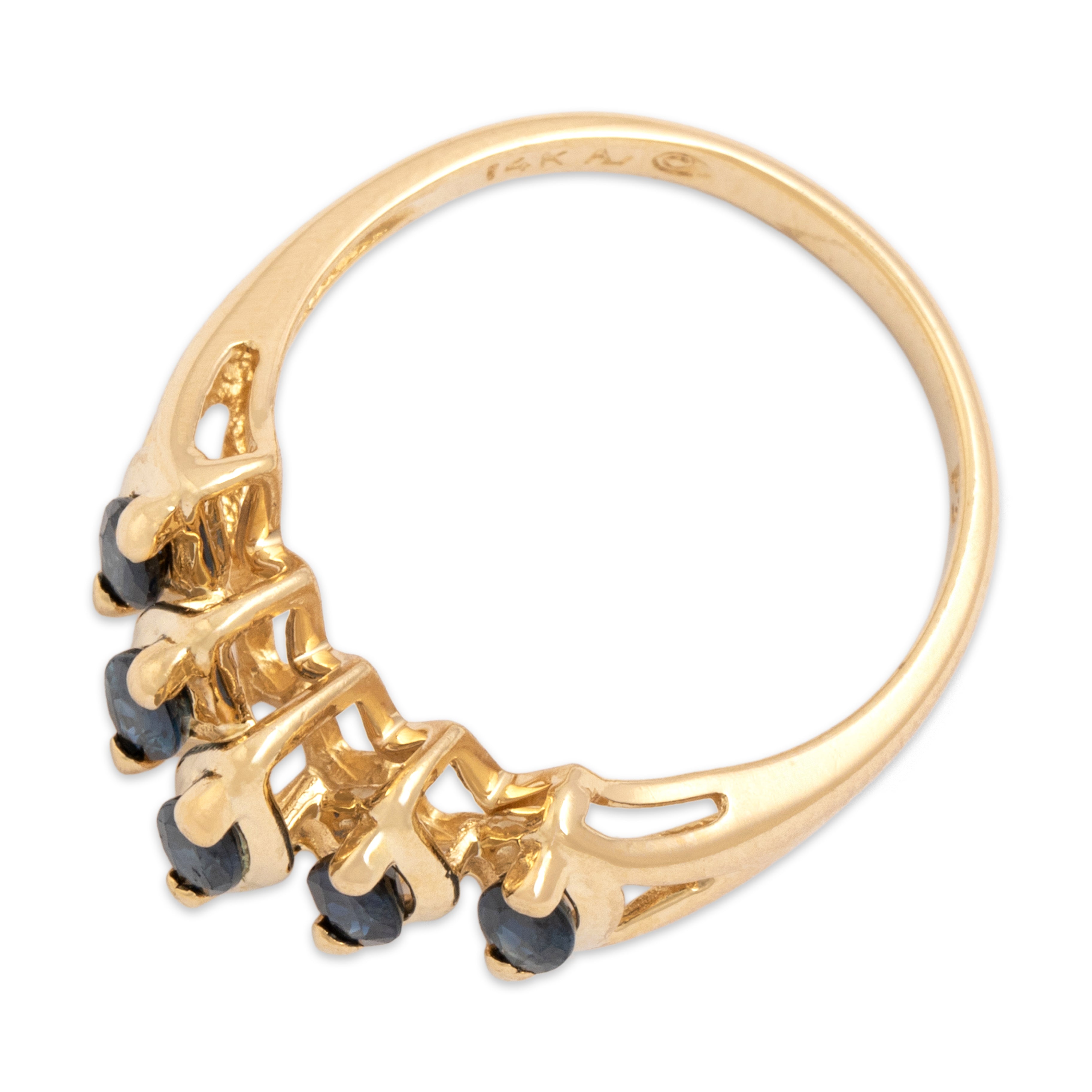 Vintage 14k Yellow Gold .55cttw Blue Sapphire Spiky Marquise Step Ring - Overall view