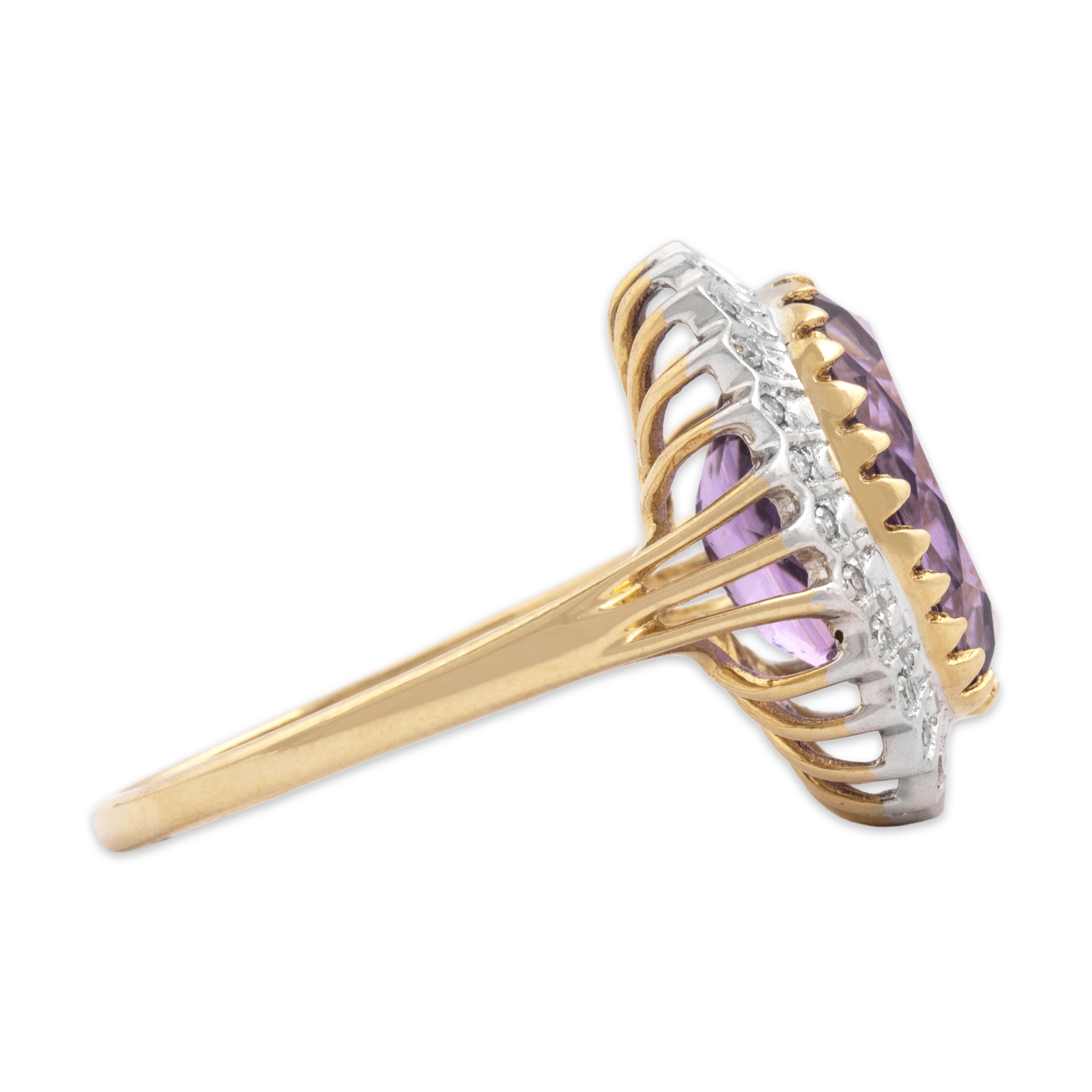 Vintage 14k Yellow & White Gold Amethyst Diamond Regal Halo Cocktail Ring - Side view